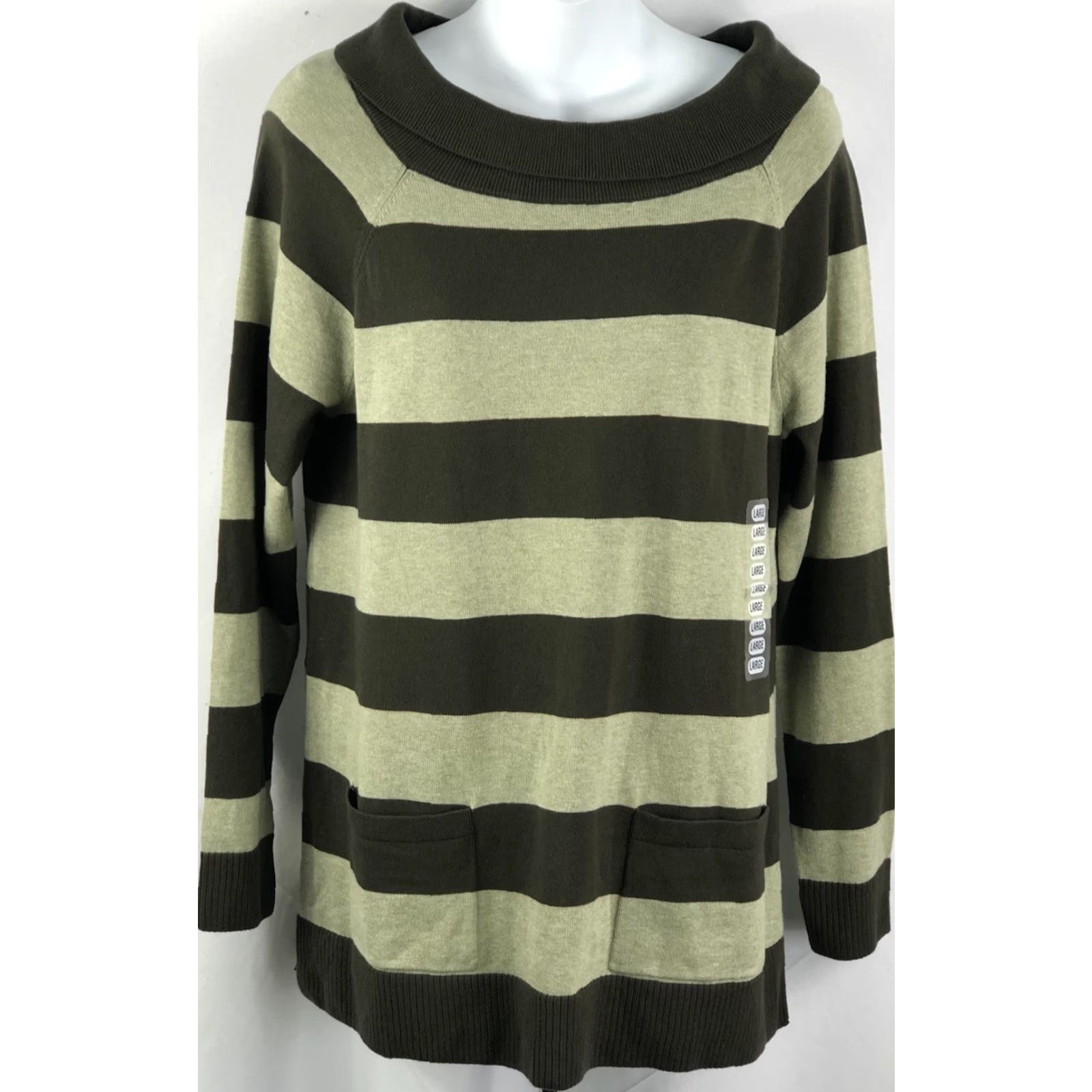 Vintage Jeanne Pierre Tunic Sweater L Green Stripe Pockets Boat Neck Grunge Retro Punk Emo Size L / US 10 / IT 46 - 5 Thumbnail