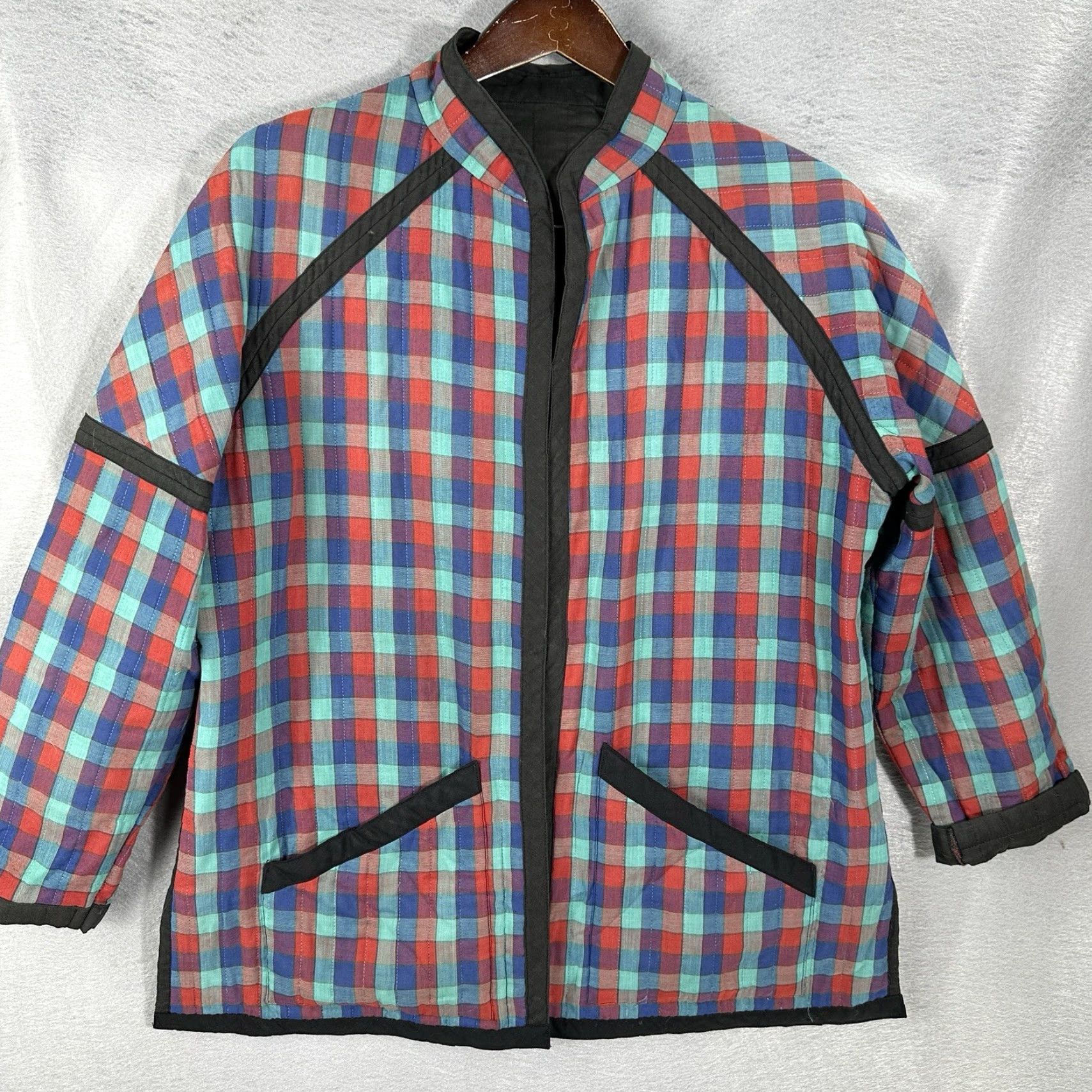 Vintage VINTAGE Quilted Jacket Womens Large Striped Cotton L Black Embroidered Quilted 90s Bohemian Cottagecore Gothic Mens? Womens Size L / US 10 / IT 46 - 4 Thumbnail