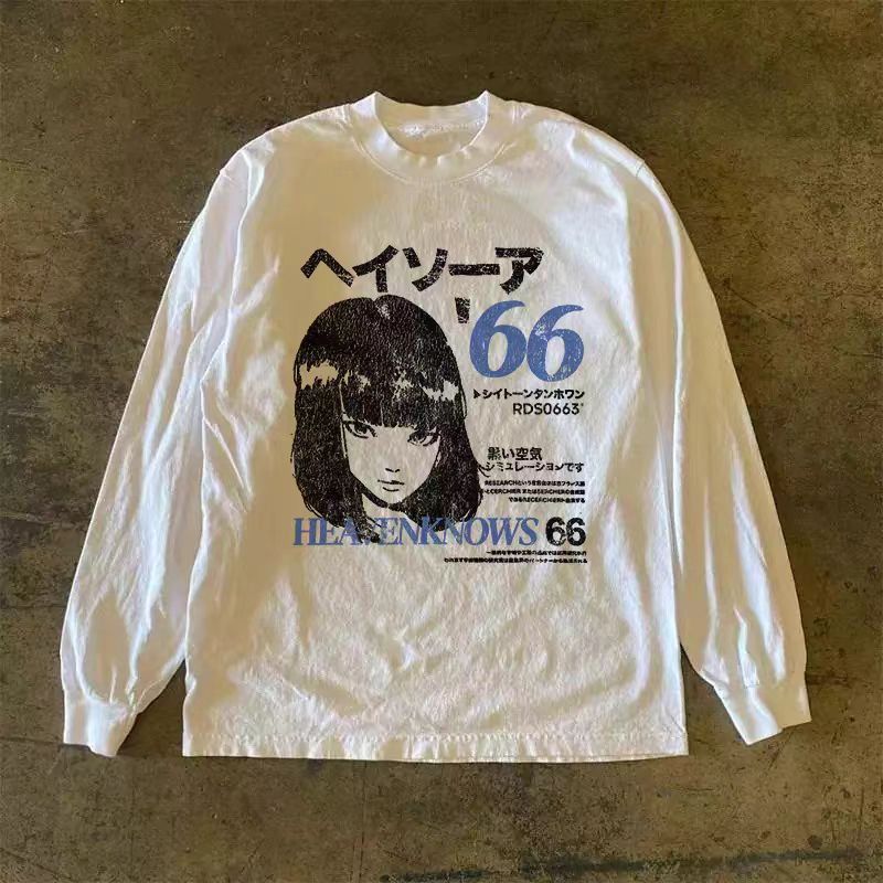 Vintage White casual retro cartoon girl print long-sleeved T-shirt Size US M / EU 48-50 / 2 - 1 Thumbnail