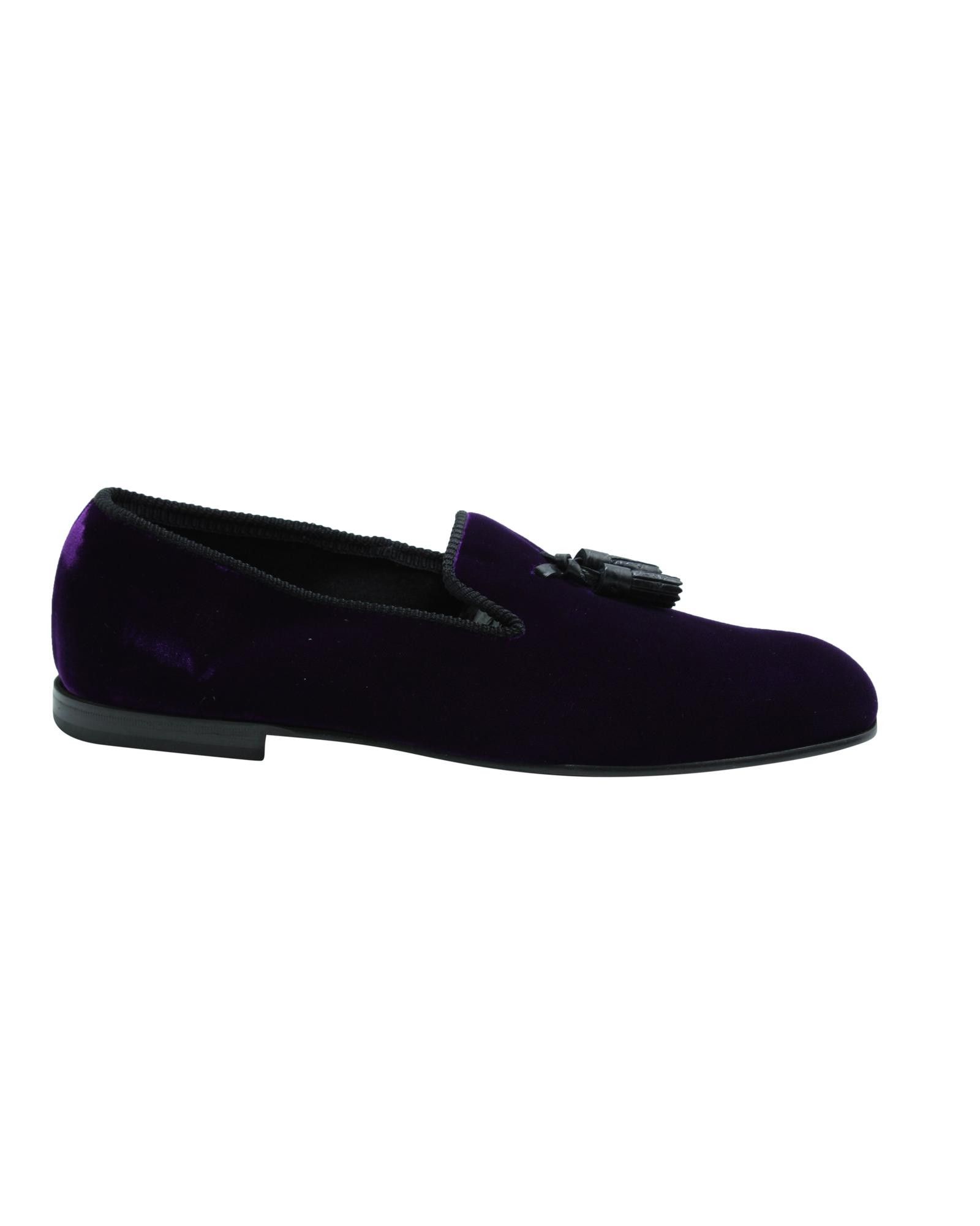 image of Tom Ford Luxury Tasseled Velvet Loafers With Leather Trim In Violet, Men's (Size 9)