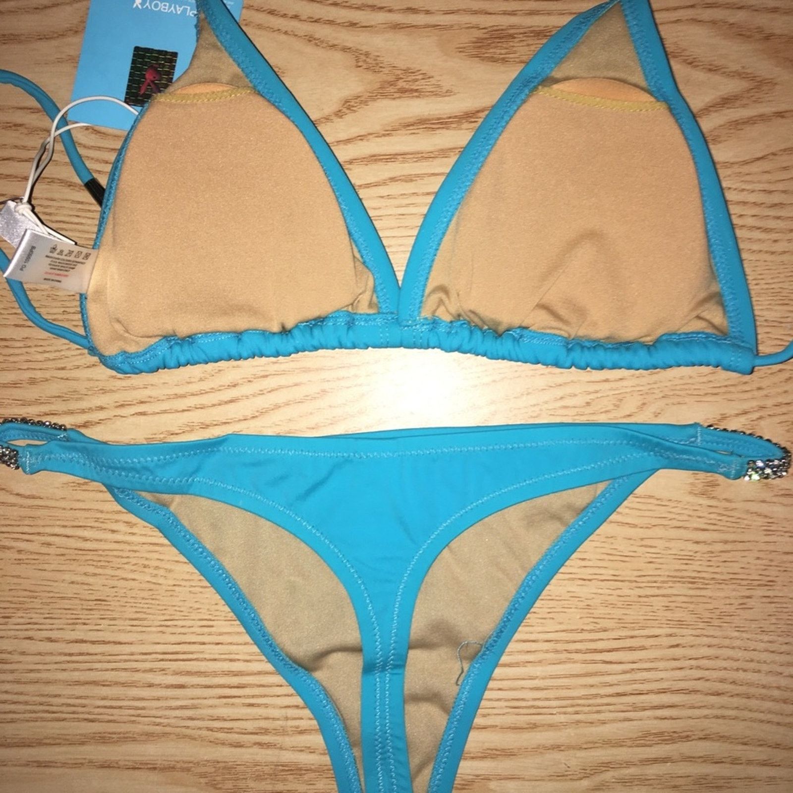 Playboy New 2pc Vintage Playboy Thong Bikini Swimsuit Diamonds Large Size ONE SIZE - 12 Thumbnail