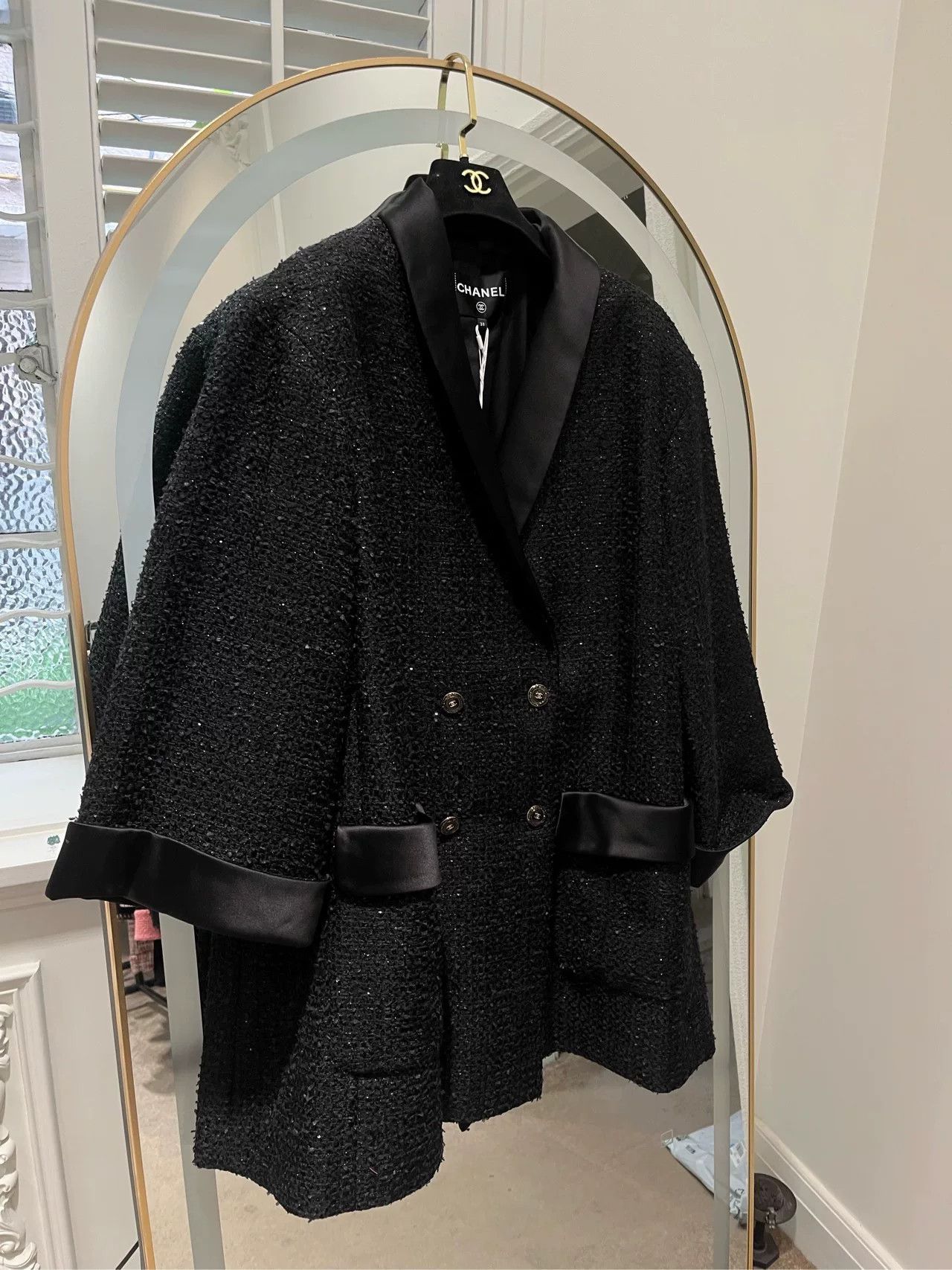Chanel 22S Black Sequin Oversized Coat