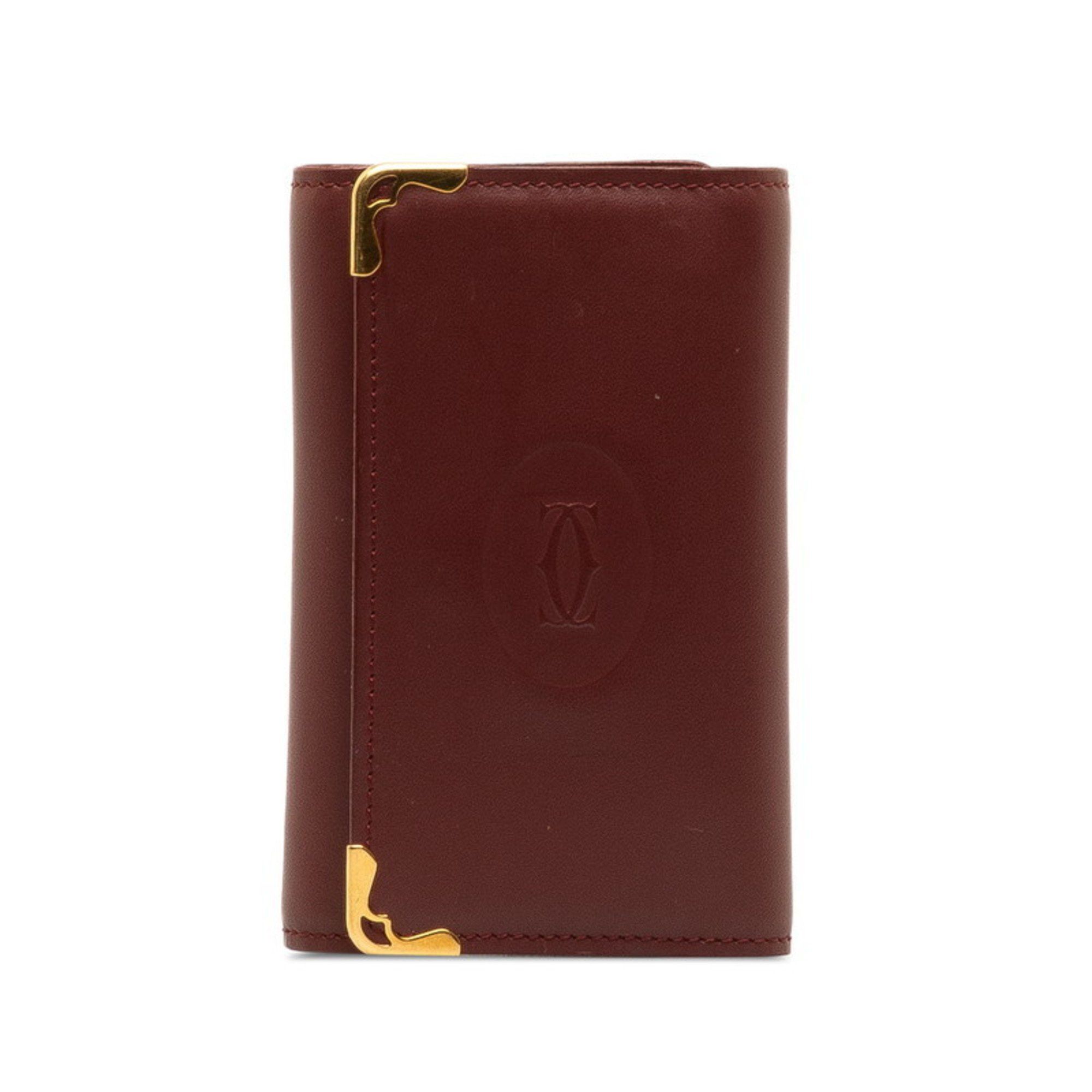 image of Cartier Must Line Key Case Wine Red Bordeaux Leather Women's Cartier