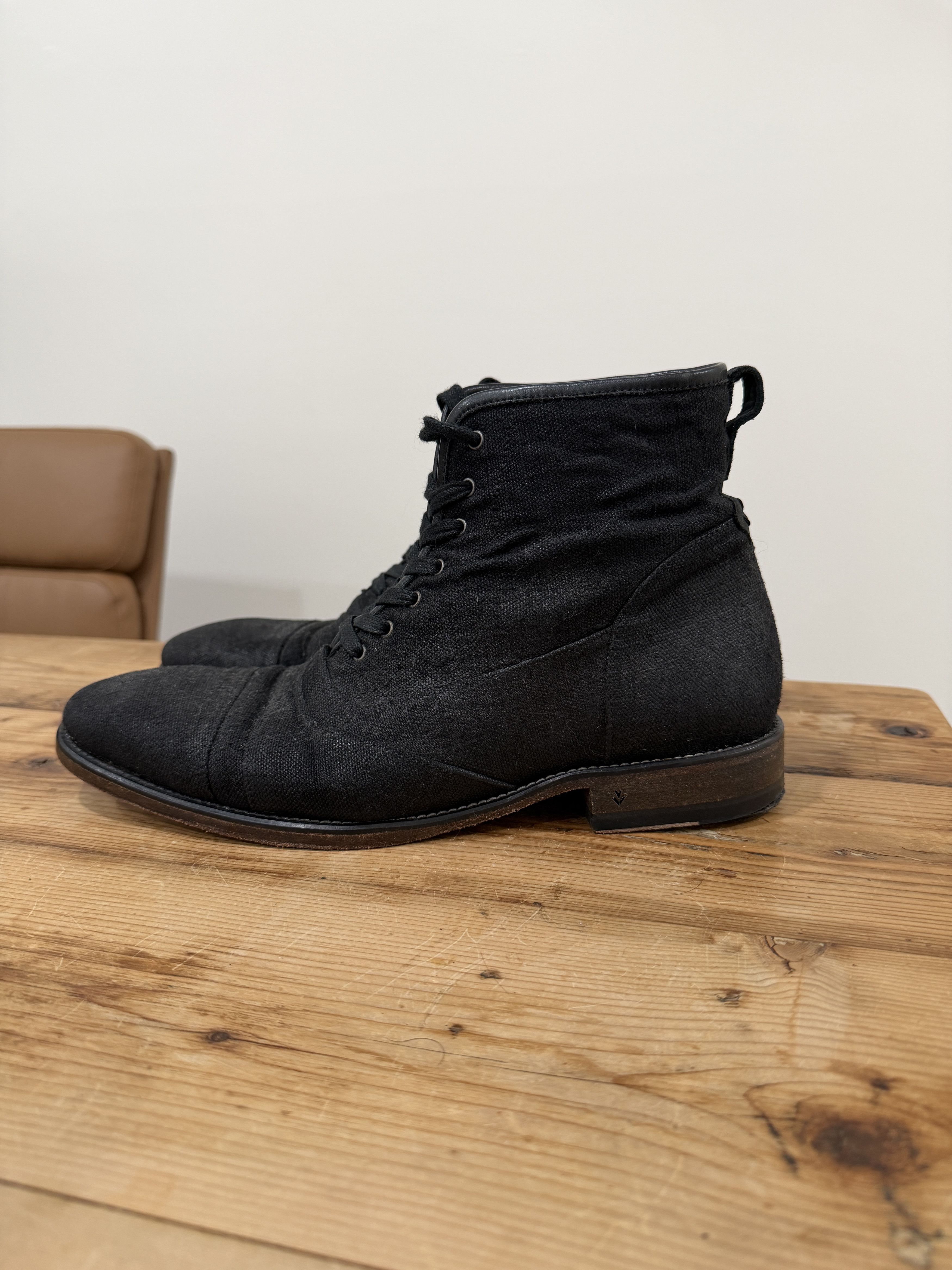 John Varvatos John Varvatos Waxed Denim Fleetwood Lace-Up Boots Size US 8.5 / EU 41-42 - 2 Thumbnail
