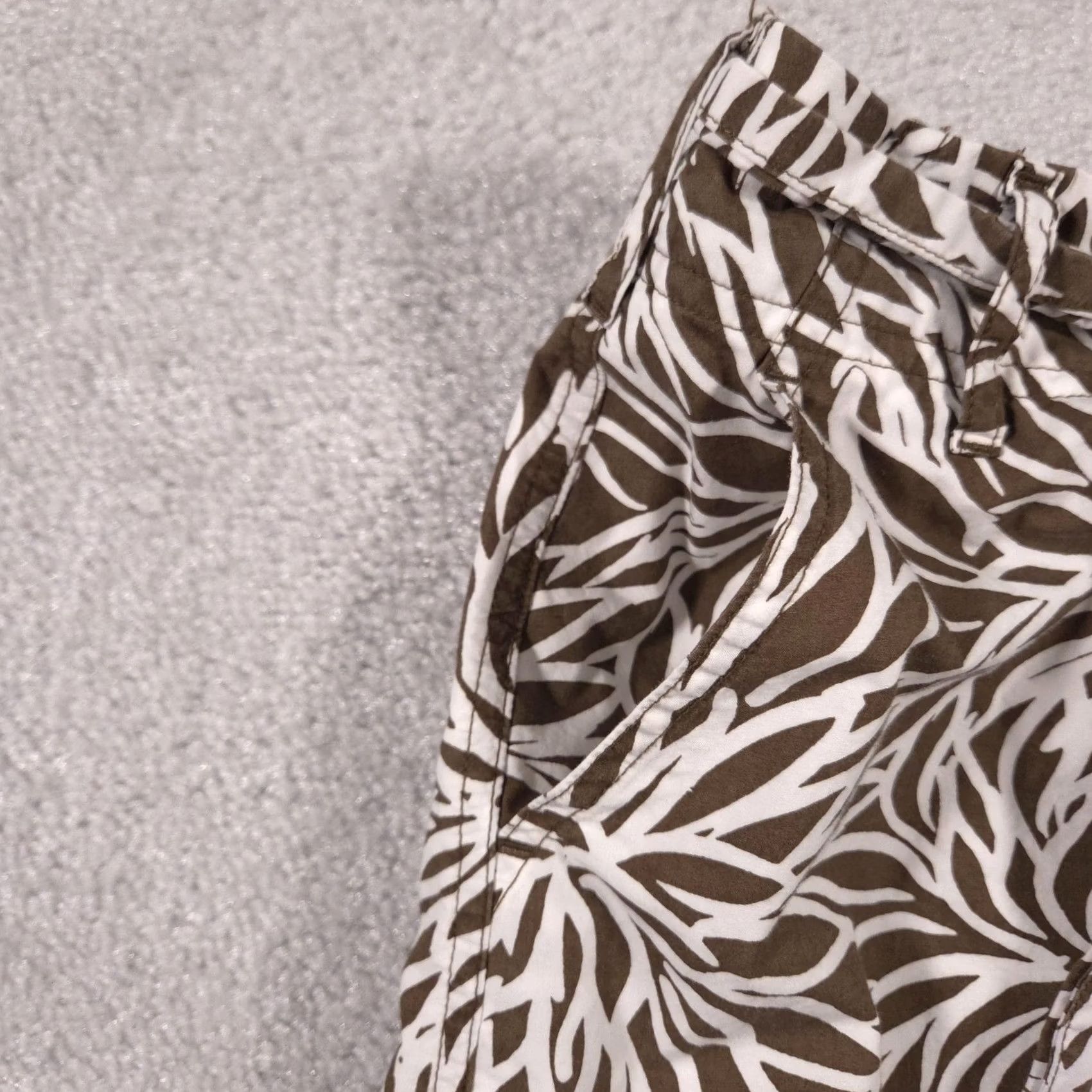 Lands' End Lands' End Skirt Womens 16W Brown White Leaf Print Drawstring Hem Pockets Beach Casual Travel 100% Cotton Size 38" / US 16 / IT 52 - 4 Thumbnail