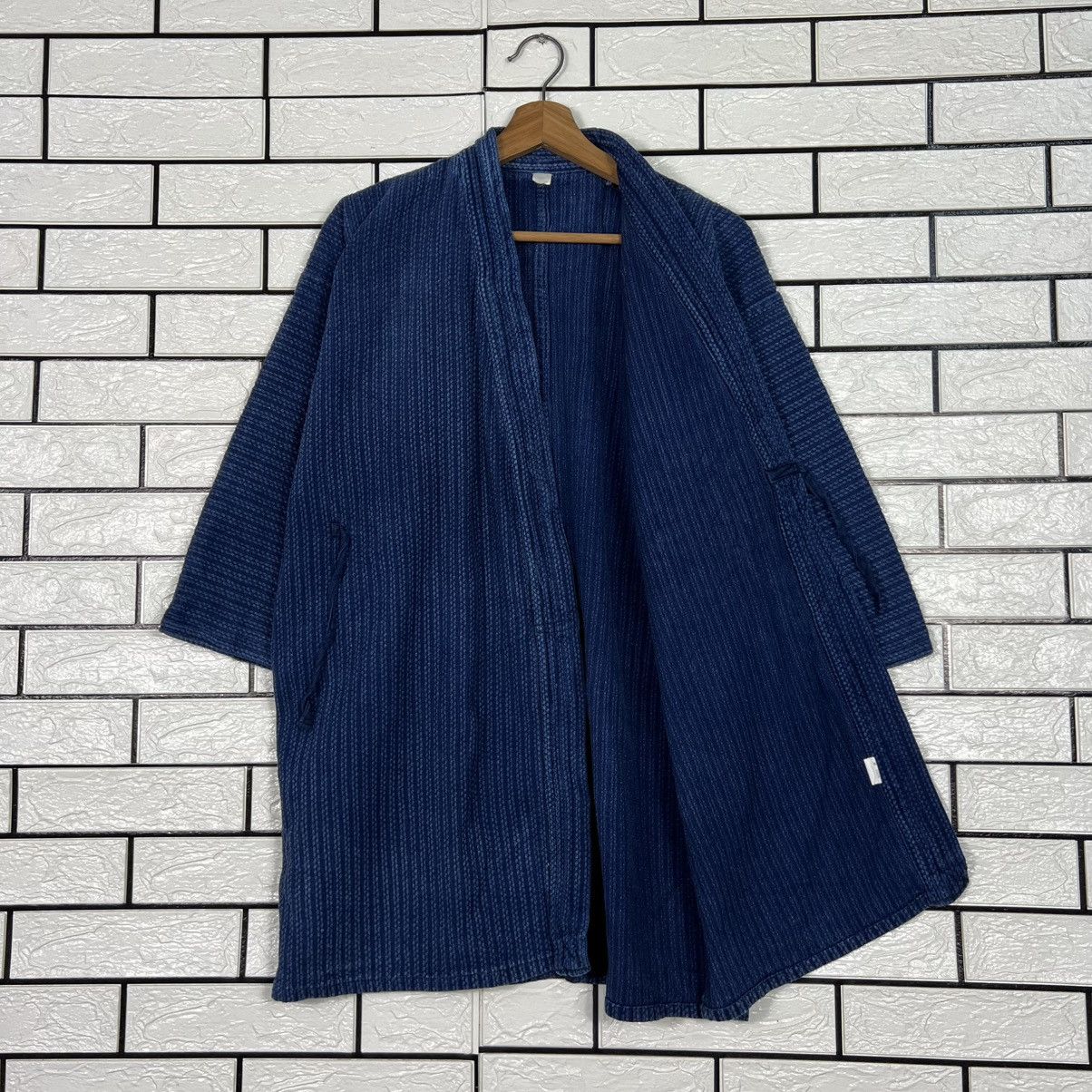 Vintage Japan Indigo Blue Sashiko Thick Weave Kimono #4149-C189 Size US L / EU 52-54 / 3 - 8 Thumbnail