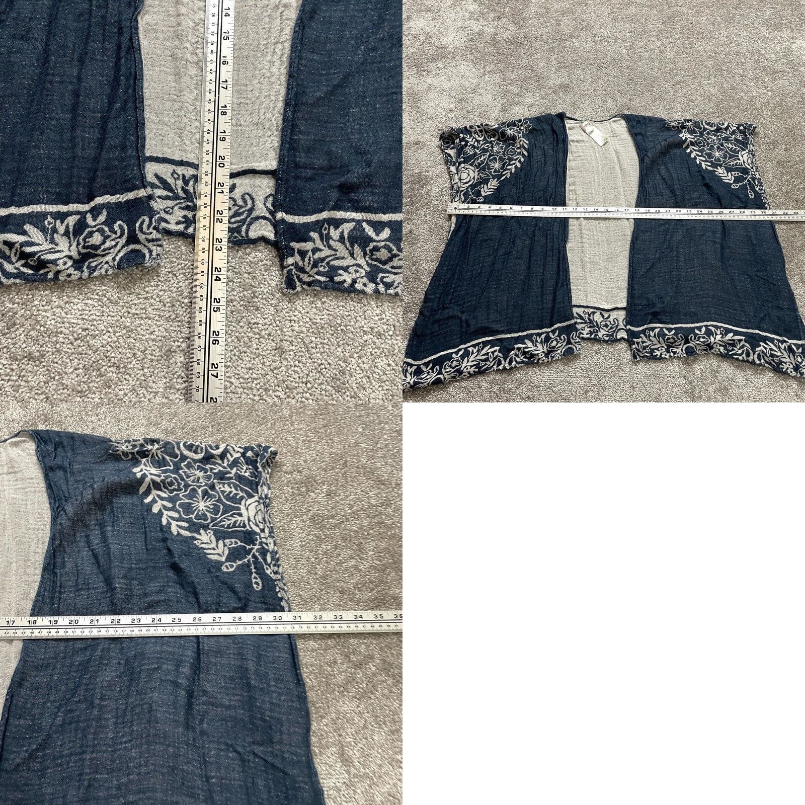 Vintage Chico's Womens Cape Shawl Sweater Floral Open Front One Size Navy Blue Lightweight Viscose Knit Modern Size ONE SIZE - 8 Thumbnail