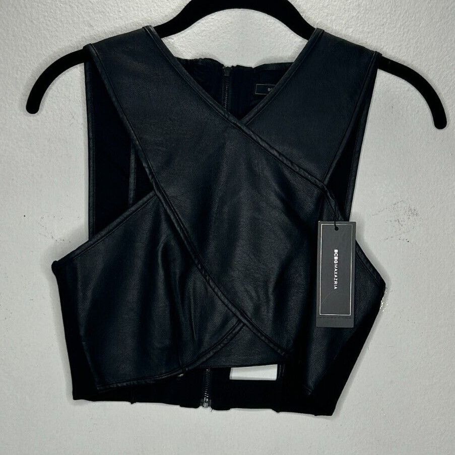 Bcbgmaxazria NWT BCBGMAXAZRIA Black Leatherette Nyella CrissCross Crop XS Size XS / US 0-2 / IT 36-38 - 6 Thumbnail