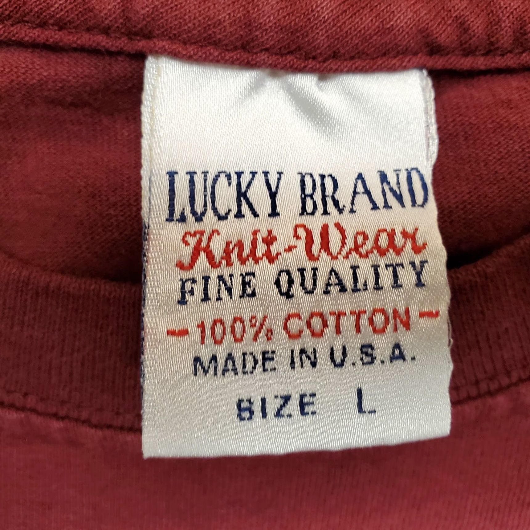 Lucky Brand VINTAGE Lucky Brand Shirt Mens L Red Long Sleeve Crewneck Dungarees Logo Graphic USA Mens Size US L / EU 52-54 / 3 - 4 Thumbnail