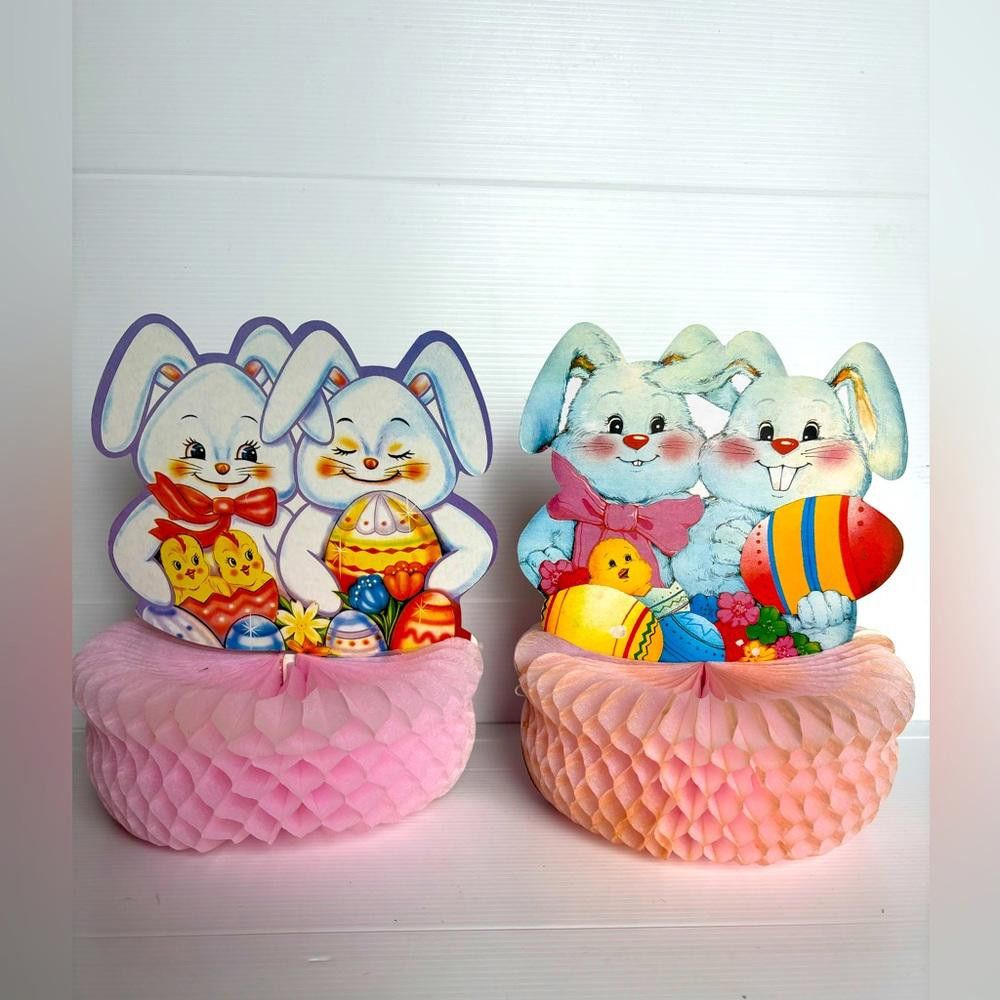 Designer 2 Vintage Easter Bunny Honeycomb Tissue Paper Decorations Size ONE SIZE - 1 Thumbnail
