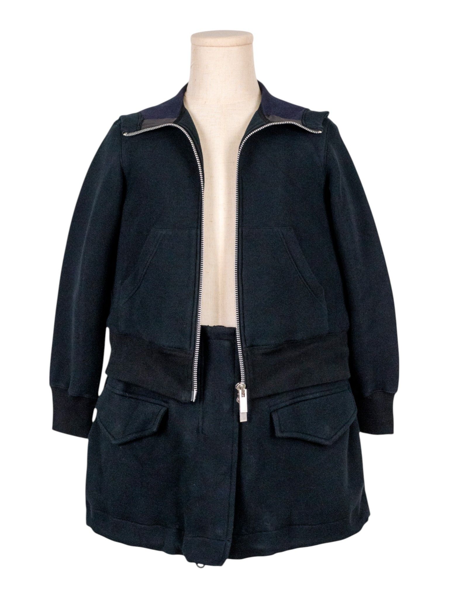 Sacai Sacai Black Cotton Zip Up Mid Length Hoodie Size US M / EU 48-50 / 2 - 3 Thumbnail