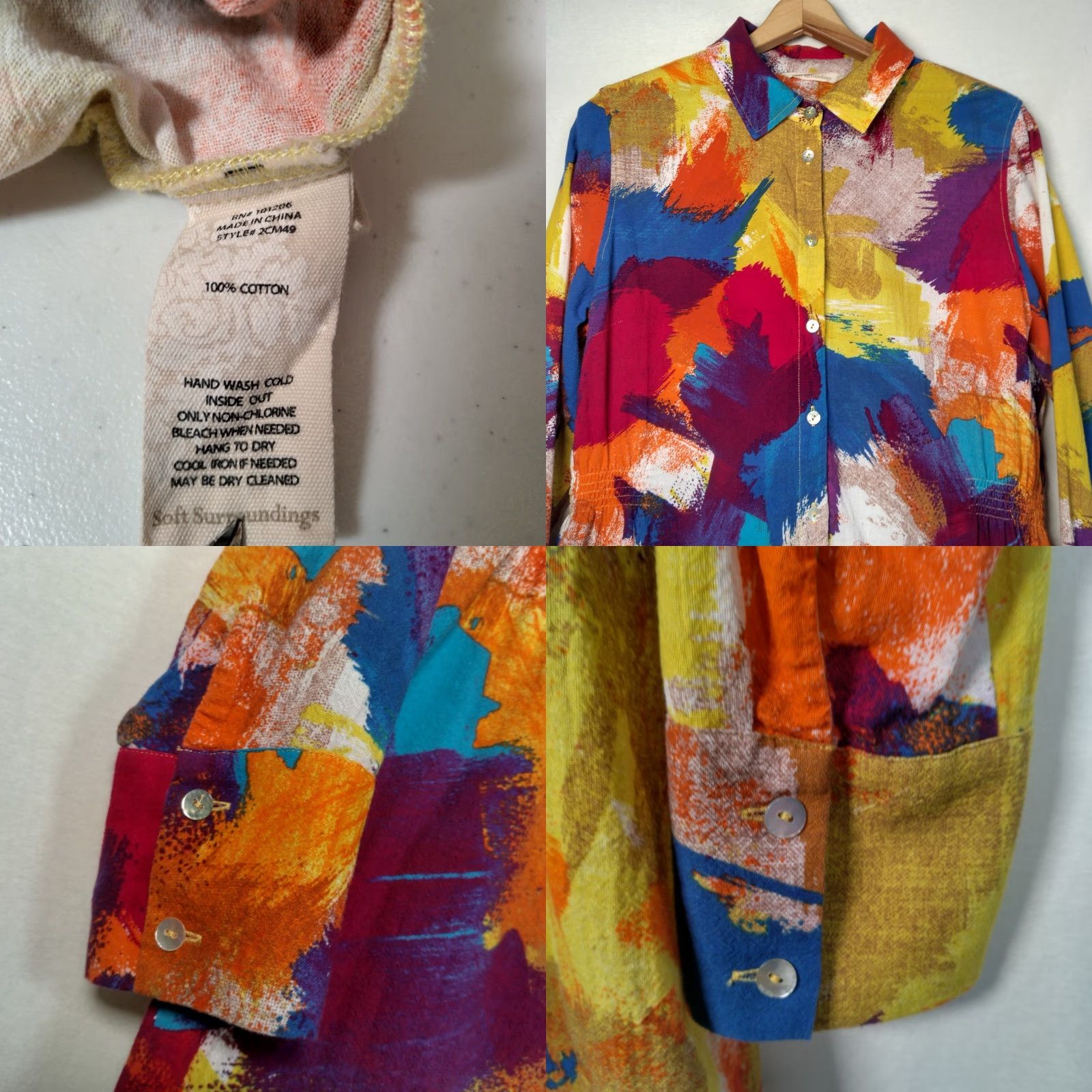 Soft Surroundings SOFT SURROUNDINGS Blouse Shirt Women Medium Multicolor Splash Long Sleeve Button Casual Boho Size M / US 6-8 / IT 42-44 - 8 Thumbnail