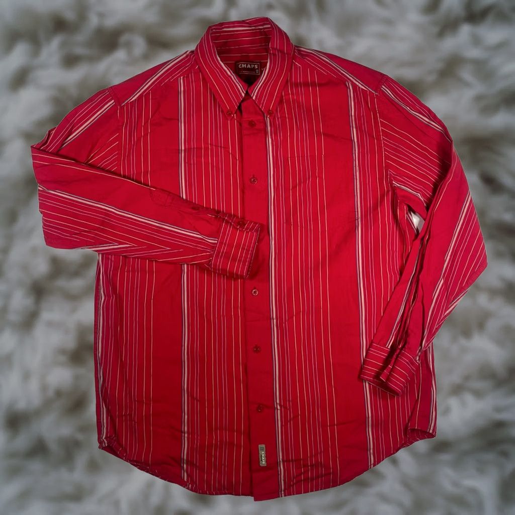 Chaps Chaps Mens Red Cotton Striped Shirt Button Front Long Sleeve Casual Size L Size US L / EU 52-54 / 3 - 1 Thumbnail