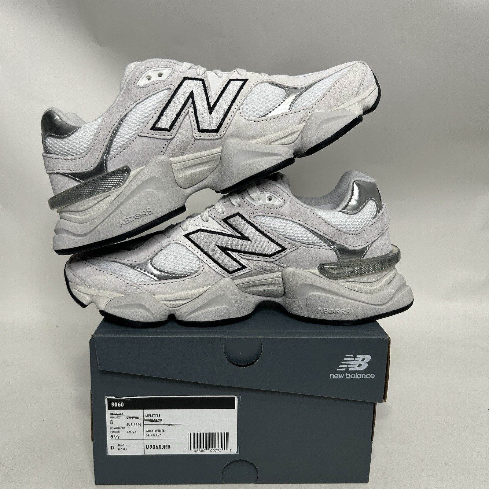 New Balance New Balance 9060 'White Black Metallic Silver' U9060JRB Size US 8 / EU 41 - 3 Thumbnail