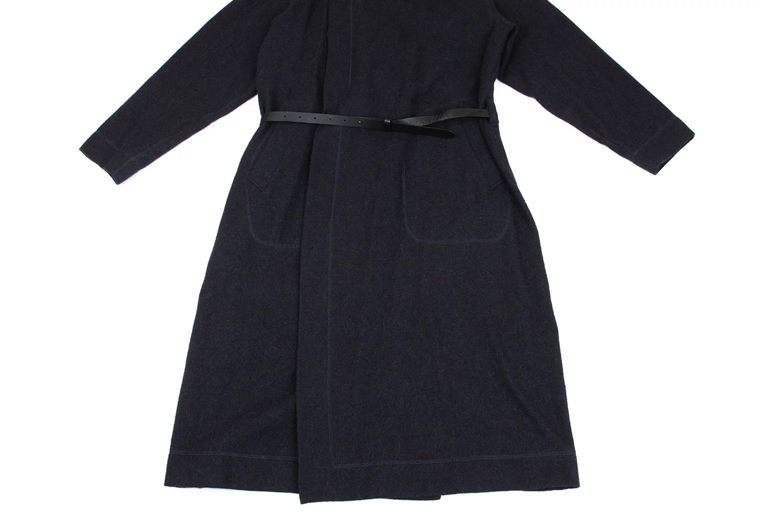 Issey Miyake Alpaca Wool Leather Belted Long Gown Coat in Navy Size US M / EU 48-50 / 2 - 8 Thumbnail