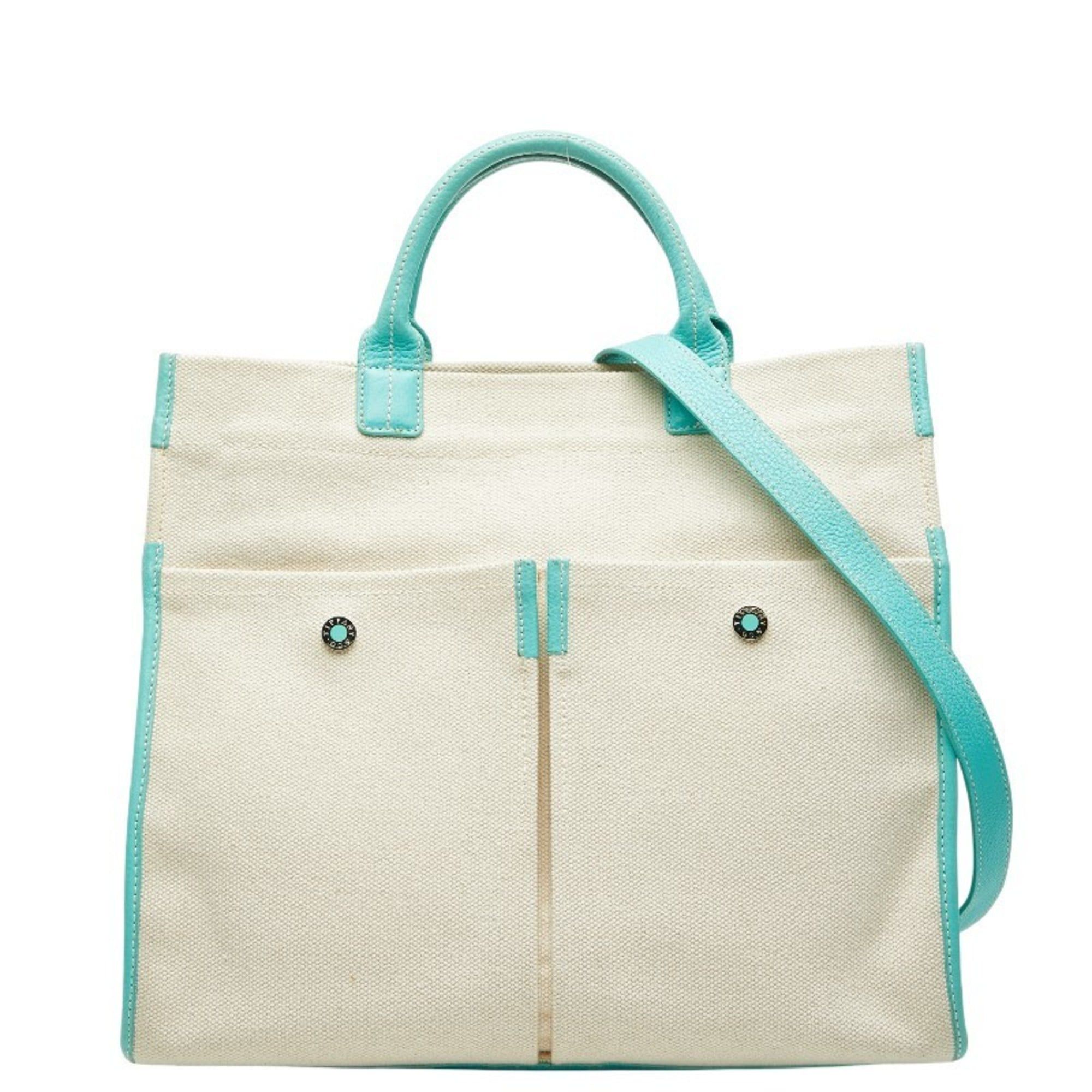 Tiffany & Co. Tiffany & Co. 2-way handbag/shoulder bag in white and Blue canvas leather. Women's. TIFFANY Size ONE SIZE - 1 Thumbnail