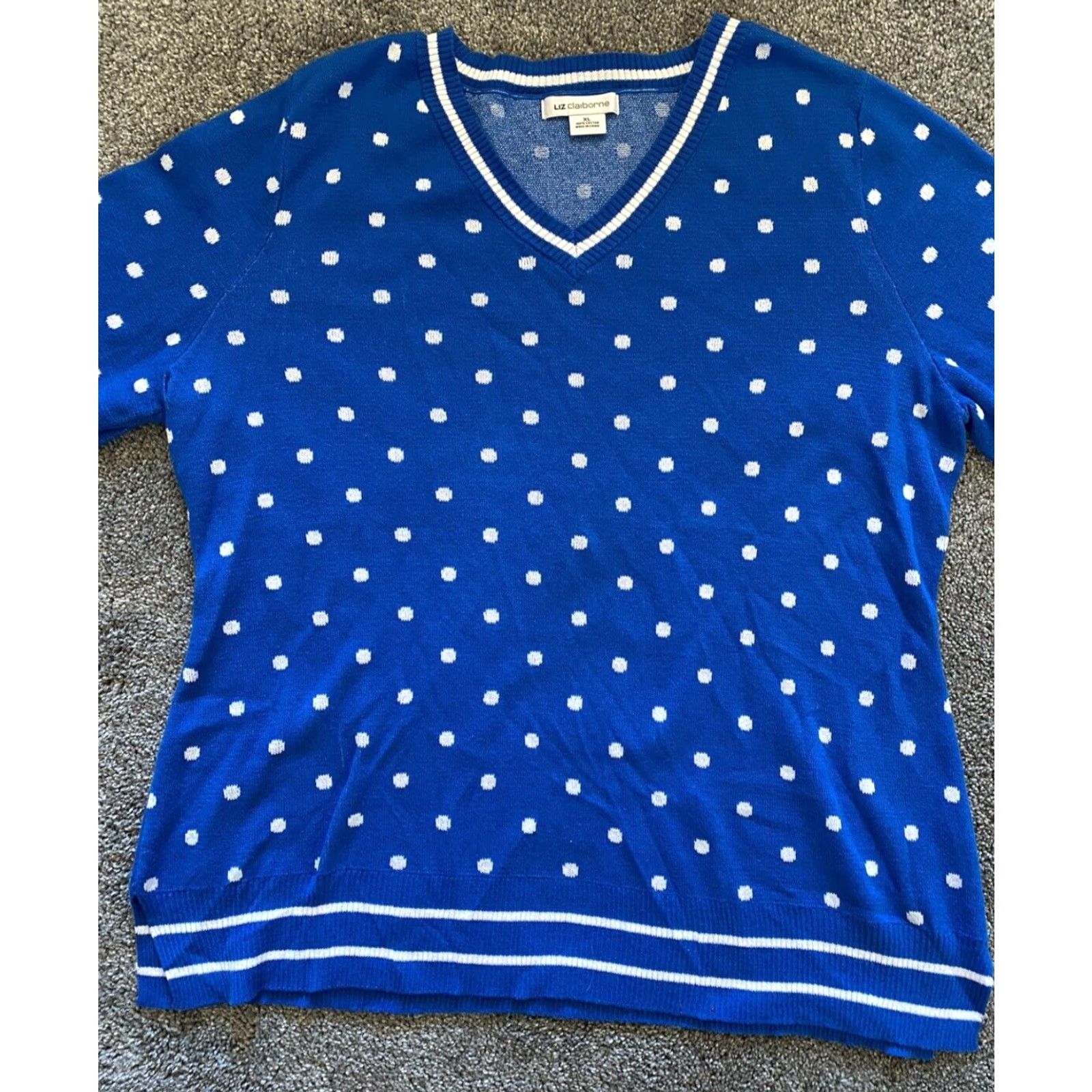 Liz Claiborne NWT New Liz Claiborne Sweatshirt Women’s XL Sky Driver Blue Polka Dot Long Sleeve Size XL / US 12-14 / IT 48-50 - 3 Thumbnail