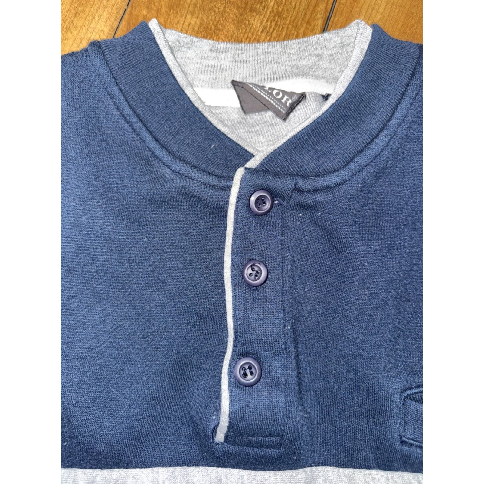 Vintage VINTAGE David Taylor Henley Crewneck Sweater Striped Blue Large Mens 90s" Size US L / EU 52-54 / 3 - 4 Thumbnail