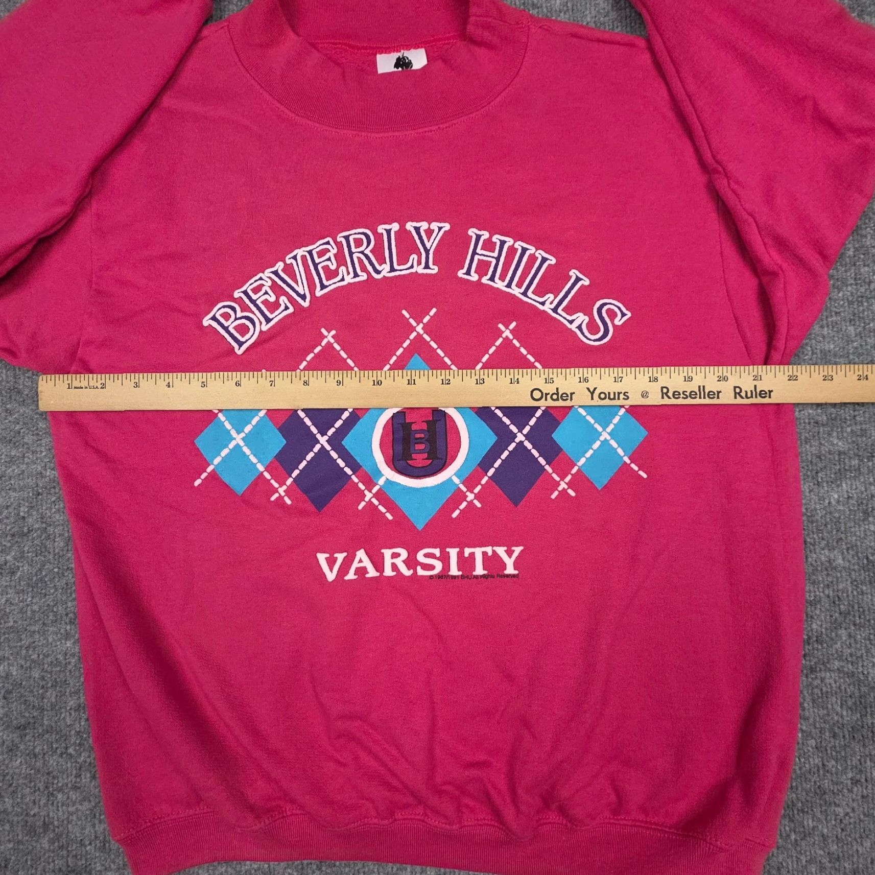 Pinko VINTAGE 1987 Beverly Hills University Pink Pullover Sweatshirt One Size Unbranded Crew Neck Long Sleeve Knit Sweatshirt Unisex Adults 80s 90s Size US M / EU 48-50 / 2 - 6 Thumbnail