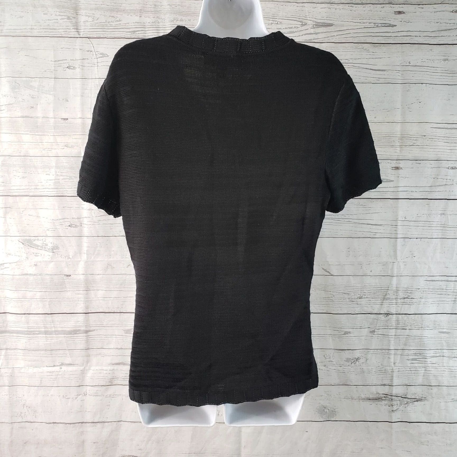 Vintage St John Womens Knit Top Black V-Neck Short Sleeve Sz M Size M / US 6-8 / IT 42-44 - 4 Thumbnail