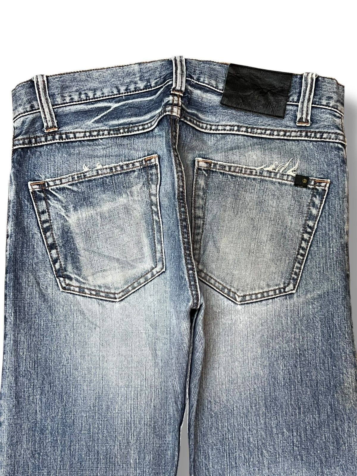 Japanese Brand Vintage Axal Slim Straight, Faded Wash, Distressed Jeans Size US 32 / EU 48 - 4 Thumbnail