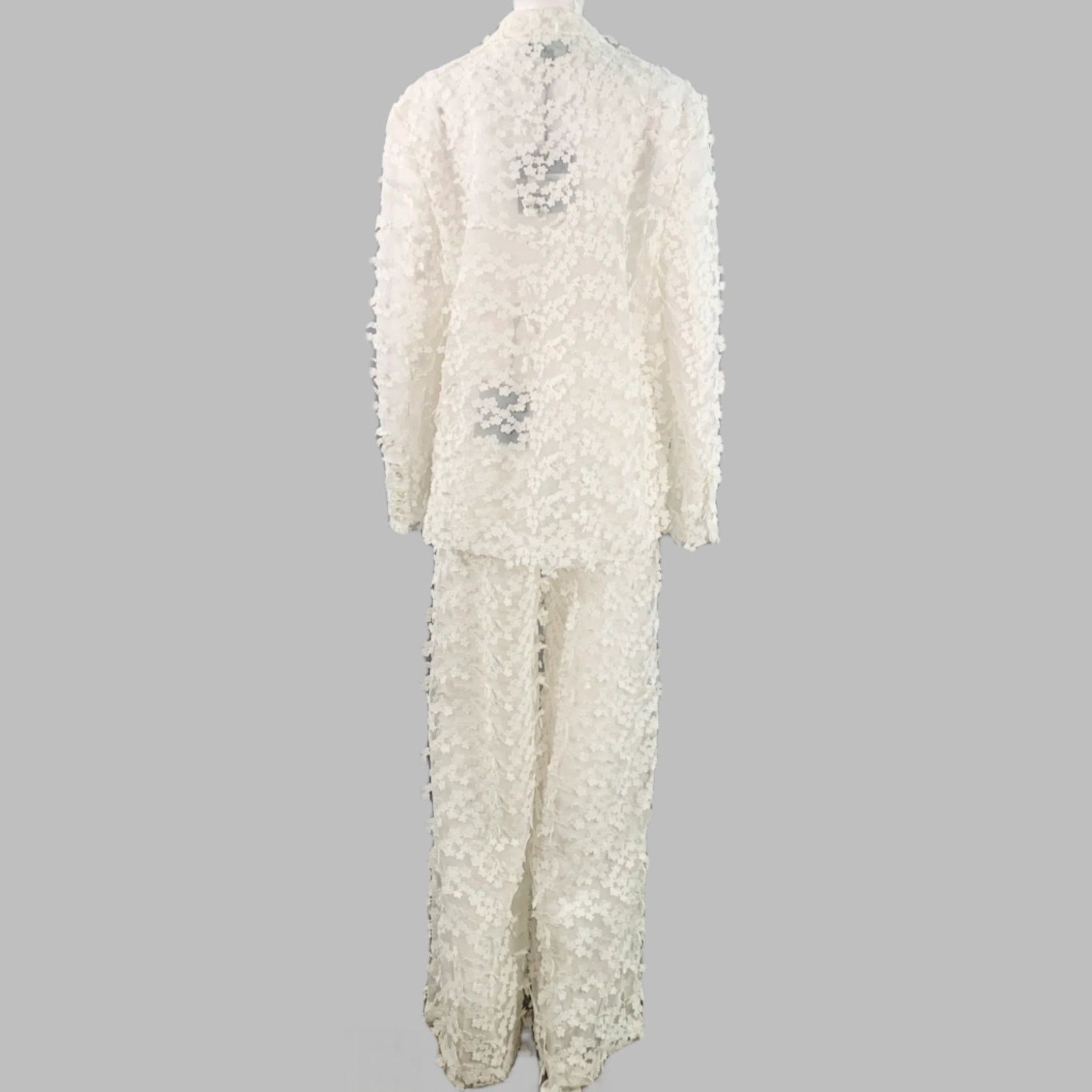 Cynthia Rowley CYNTHIA ROWLEY M White Polyester Lace Peak Lapel Pantsuit Size M / US 6-8 / IT 42-44 - 4 Thumbnail