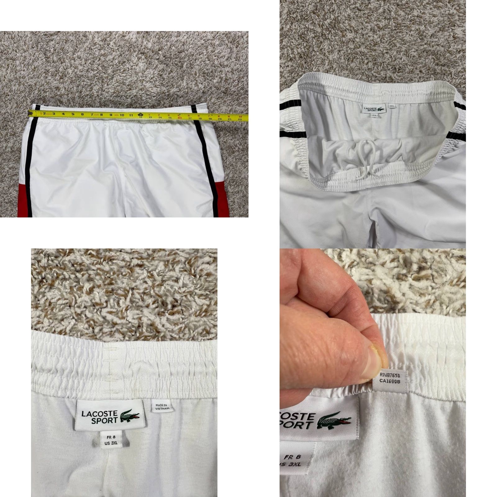 Lacoste Lacoste Sport Shorts Mens 3XL White Lined Athletic Tennis Shorts Size US 39 - 8 Thumbnail