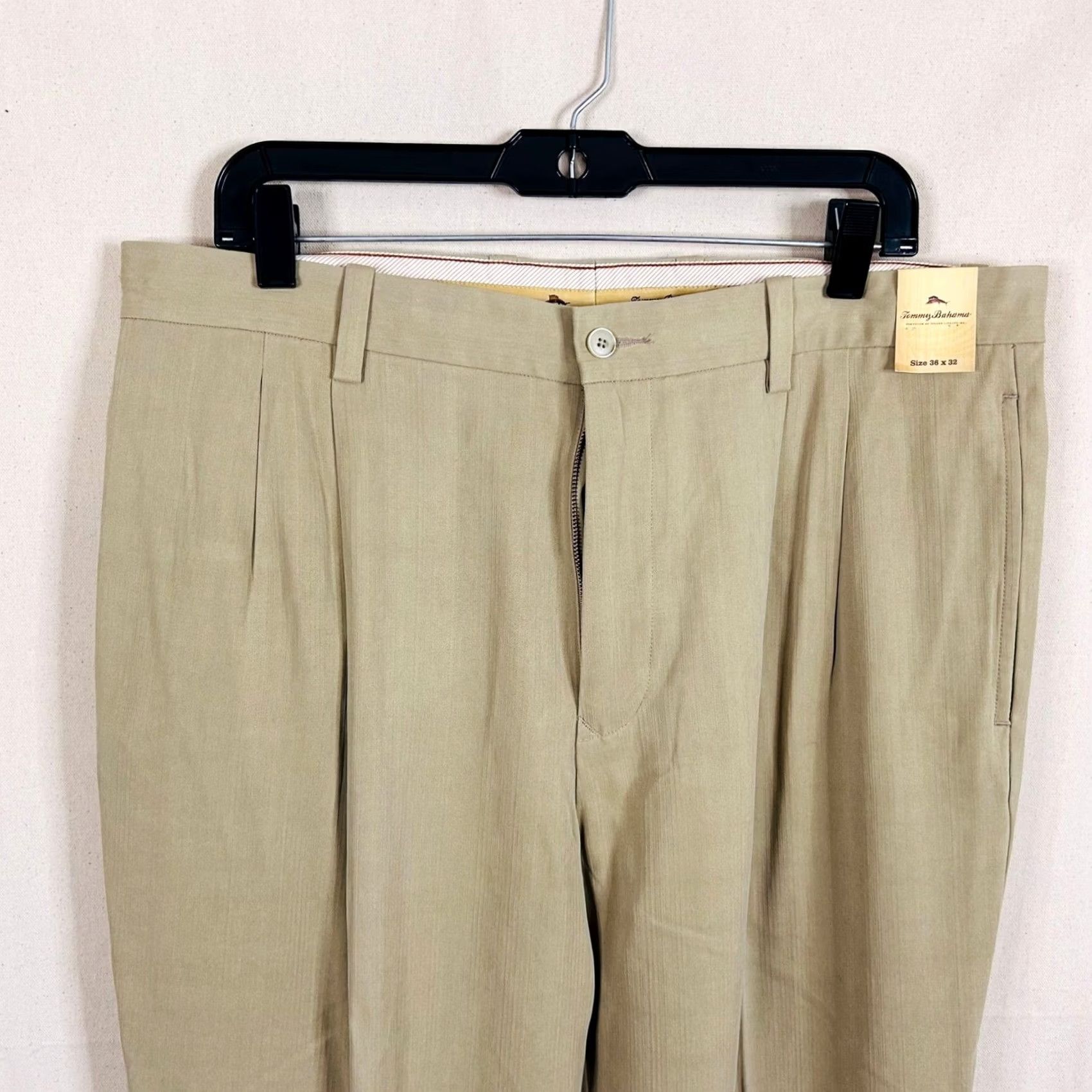 Tommy Bahama Tommy Bahama Grayston Silk Bamboo Blend Beige Pleated Pants 36x32 Mini Herringbone Size ONE SIZE - 2 Thumbnail