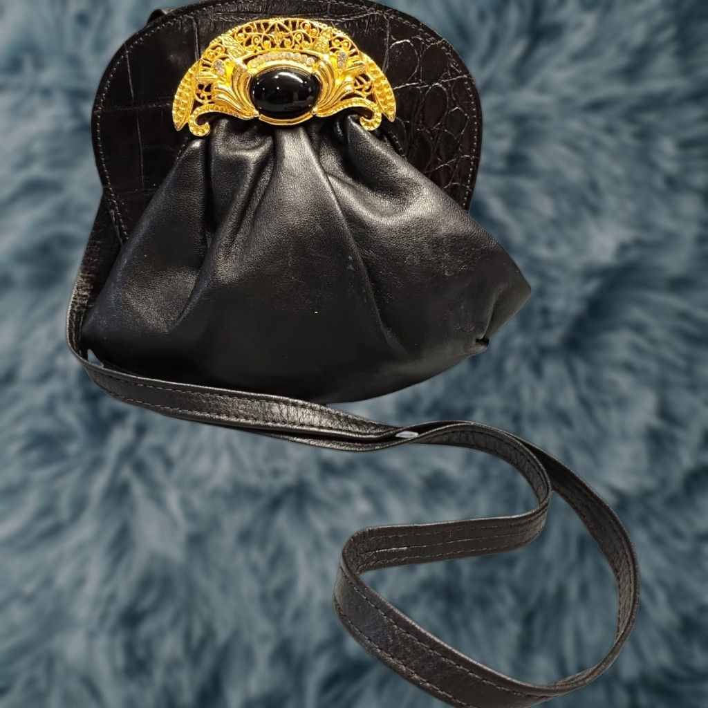 Vintage Marshall Rousso Crossbody Bag Womens Black Beaded Gemstone Evening Nightout, Crossbody, Small, Black, Beaded, Marshall Rousso, Women, Bags Size ONE SIZE - 1 Thumbnail