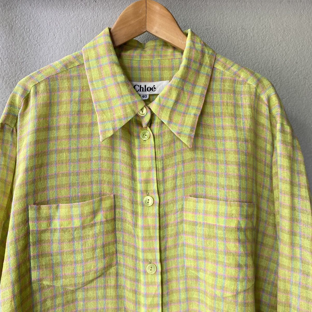 Chloe Chloe Yellow Green Plaid Button-Up Shirt Size M / US 6-8 / IT 42-44 - 11 Thumbnail
