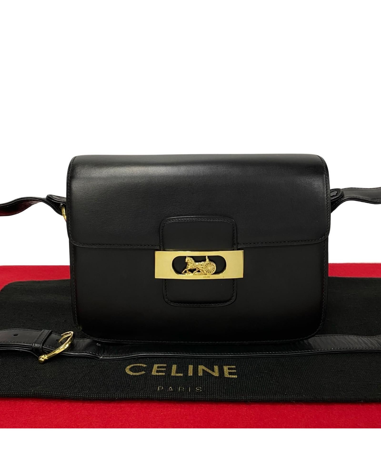 image of Celine Black Leather Carriage Crossbody Bag, Women's