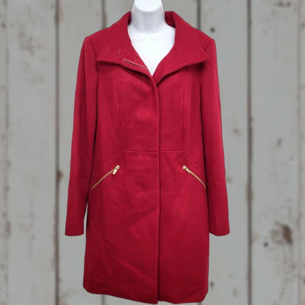 Worthington WORTHINGTON Coat Red Knee Length Wool Blend Retro Gold Accent Womens Large Size L / US 10 / IT 46 - 1 Thumbnail