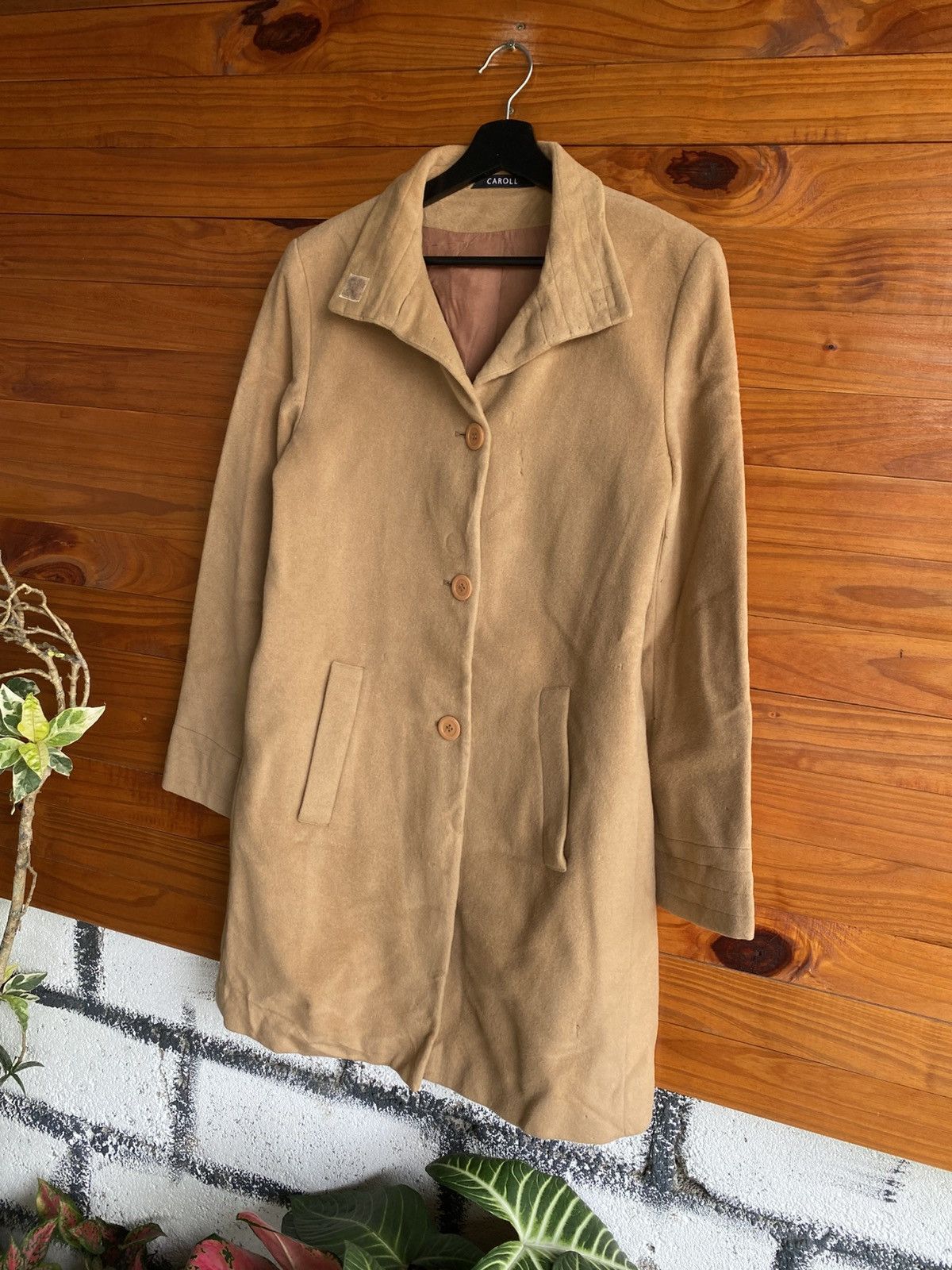 Vintage CAROLL Paris Beige Wool Blend Long Coat Classic French Size M / US 6-8 / IT 42-44 - 13 Thumbnail