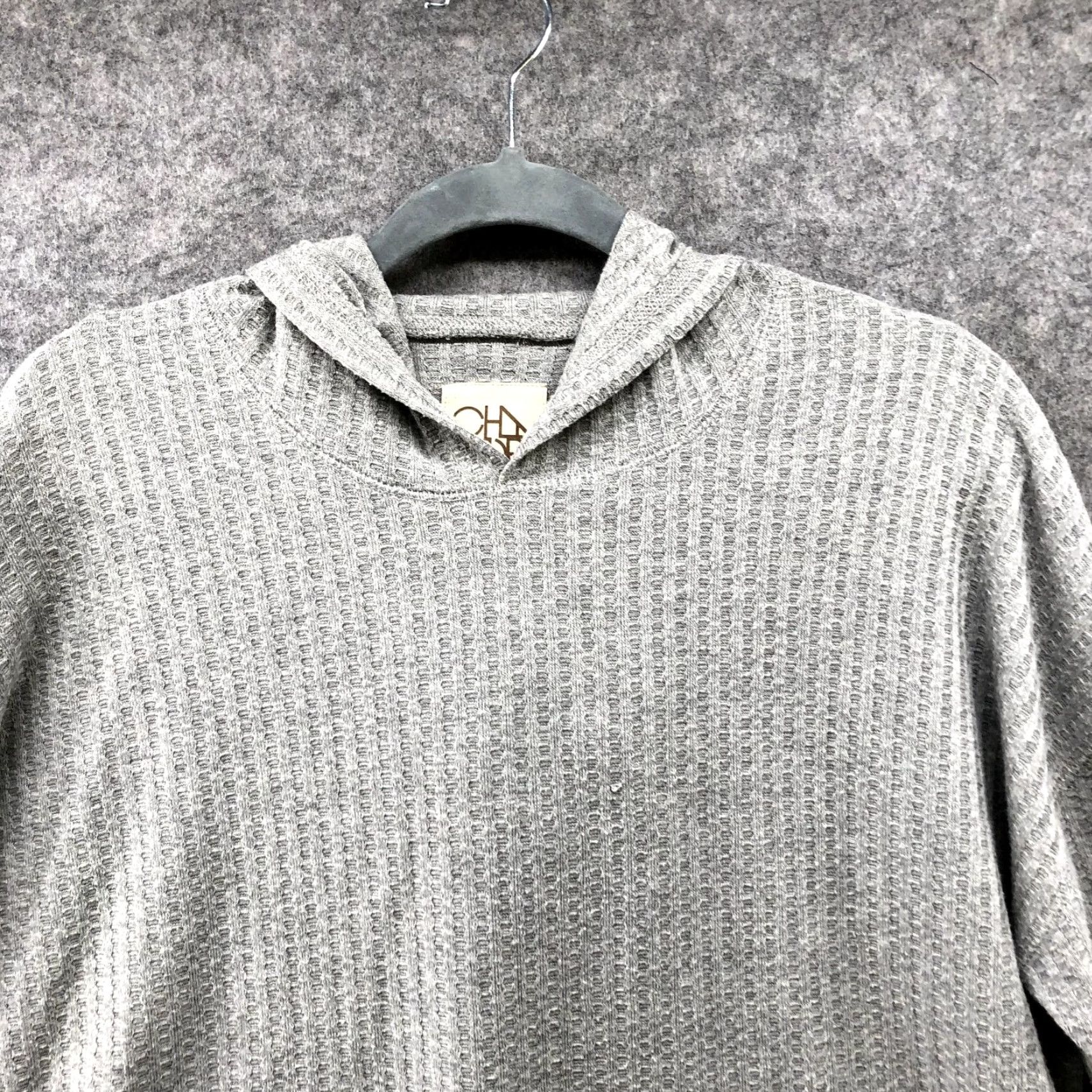 Vintage Chaser Thermal Hoodie T Shirt Womens M Gray Long Sleeve Crew Neck Pullover Casual Knit Polyester Blend Oversized Size M / US 6-8 / IT 42-44 - 3 Thumbnail