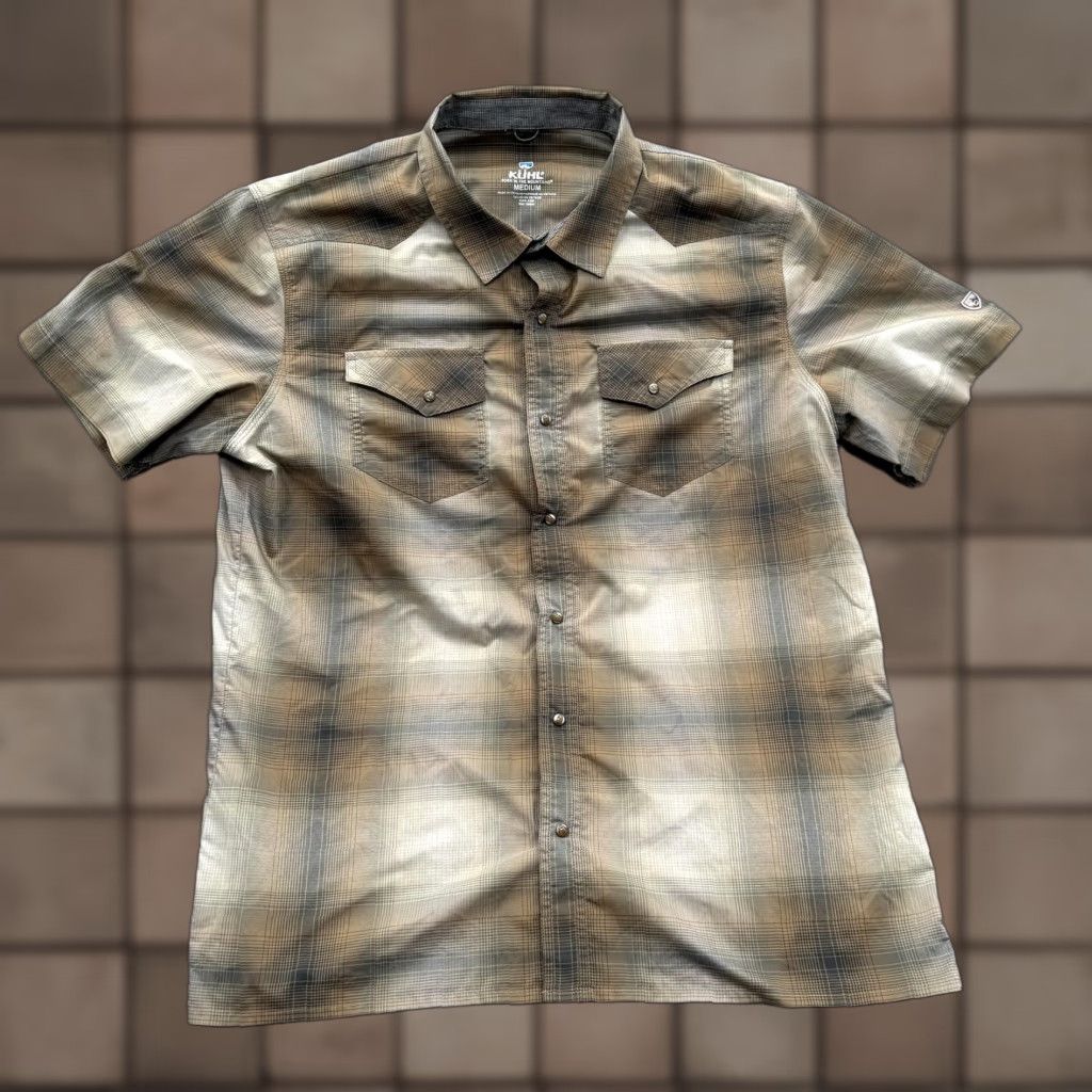 Vintage KUHL Shirt Mens Medium Brown Plaid Short Sleeve Snap Front Outdoor Hiking Casual Travel Size US M / EU 48-50 / 2 - 1 Thumbnail