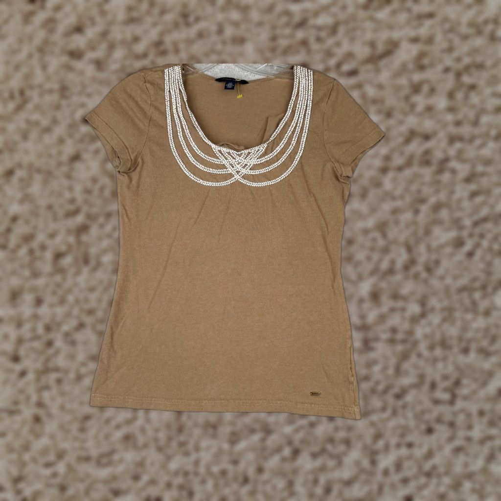 Tommy Hilfiger Tommy Hilfiger Shirt Women Small Petite Brown Scoop Neck Cotton Rayon Blend Size S / US 4 / IT 40 - 1 Thumbnail
