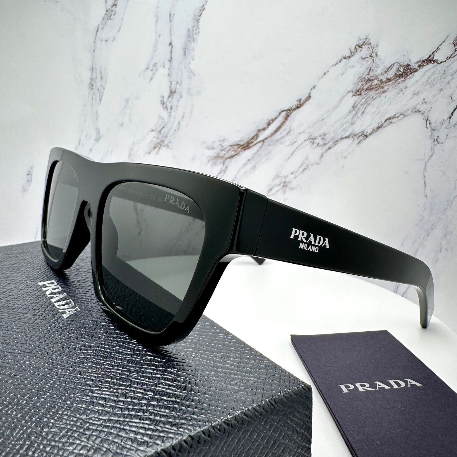 Prada NEW PRADA Sunglasses Black Square Rectangle w/ Box & Case Size ONE SIZE - 1 Thumbnail