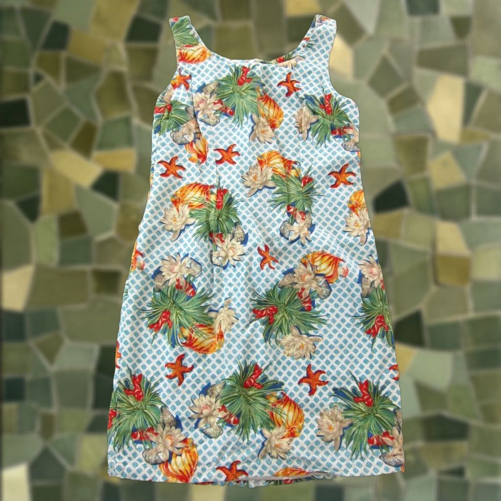 Vintage Vtg Brittish Khaki Robert Lighton Linen Blue Green Floral Beach Tank Sun Dress Small Size S / US 4 / IT 40 - 1 Thumbnail