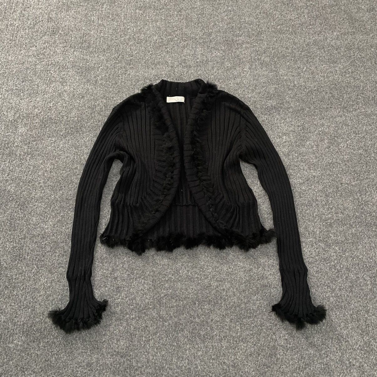 Japanese Brand Rib Knit Rabbit Fur Trim Cropped Cardigan Y2K Vkei Size M / US 6-8 / IT 42-44 - 1 Thumbnail