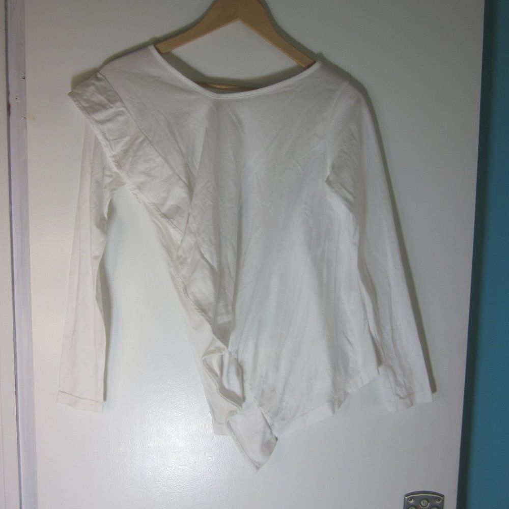 Alexa Chung Lu Lu Cheung Womens Size S Asymmetrical Long Sleeve White Cotton Ruffle Tee Size S / US 4 / IT 40 - 7 Thumbnail