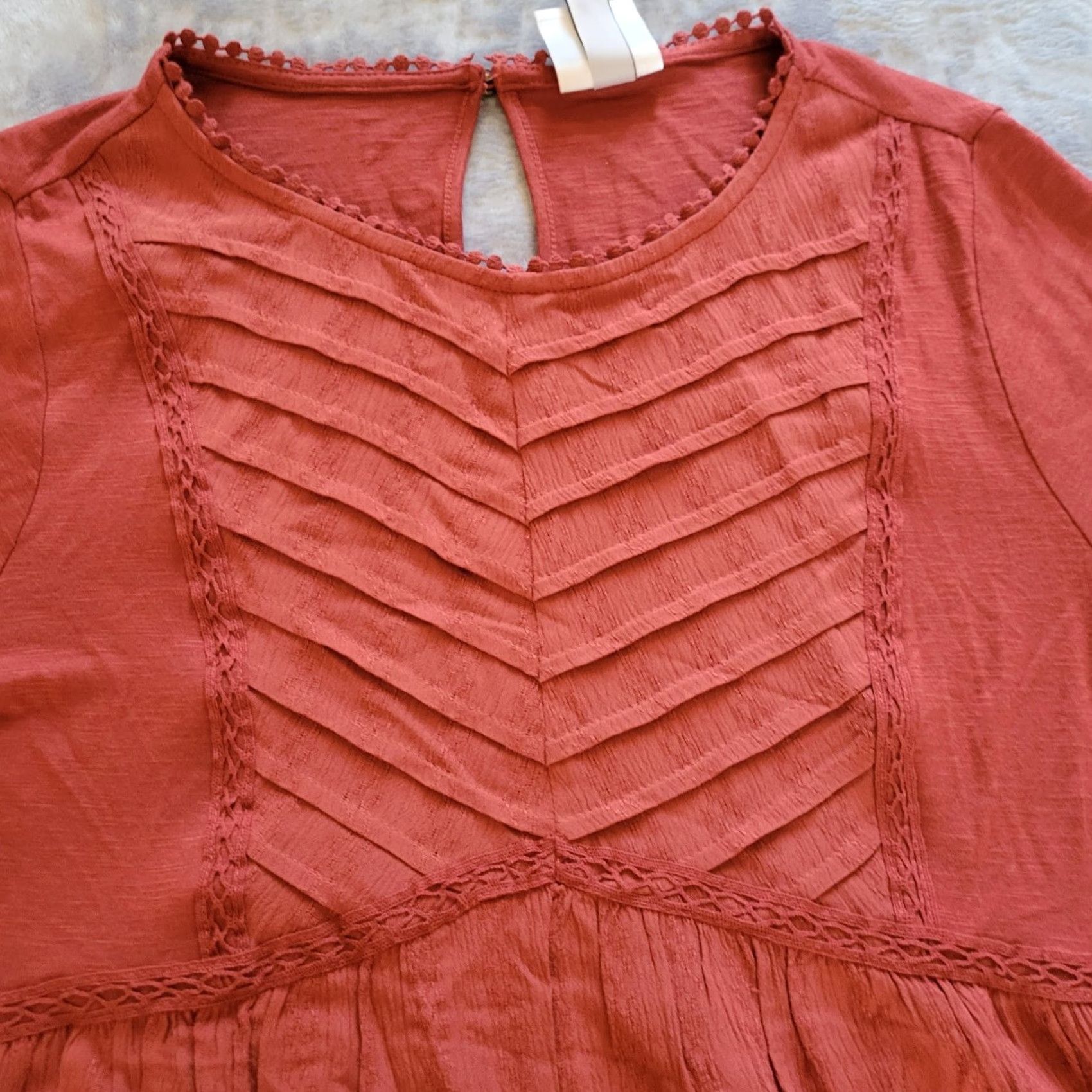 Vintage Knox Rose Top Shirt Medium Orange Short Sleeve Peplum Keyhole Everyday Casual Shirt Womens Size M / US 6-8 / IT 42-44 - 2 Thumbnail