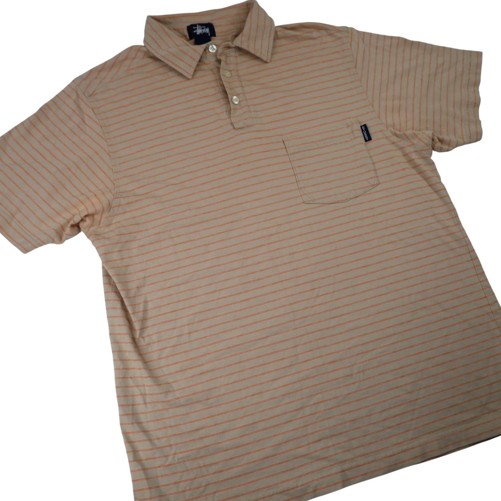 Vintage VINTAGE Stussy Striped Polo Shirt Mens Medium Tan M Shirt Mens Size US M / EU 48-50 / 2 - 3 Thumbnail
