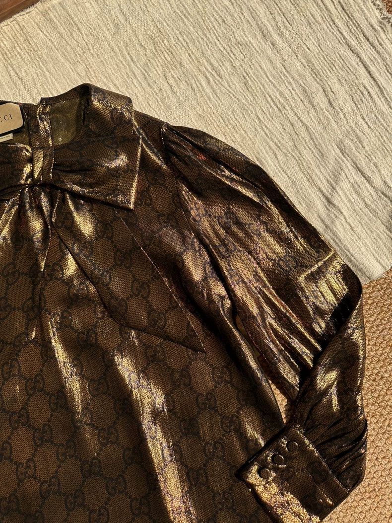 Gucci Gucci SS24 Logo pattern full-print long-sleeved dress Size S / US 4 / IT 40 - 5 Thumbnail