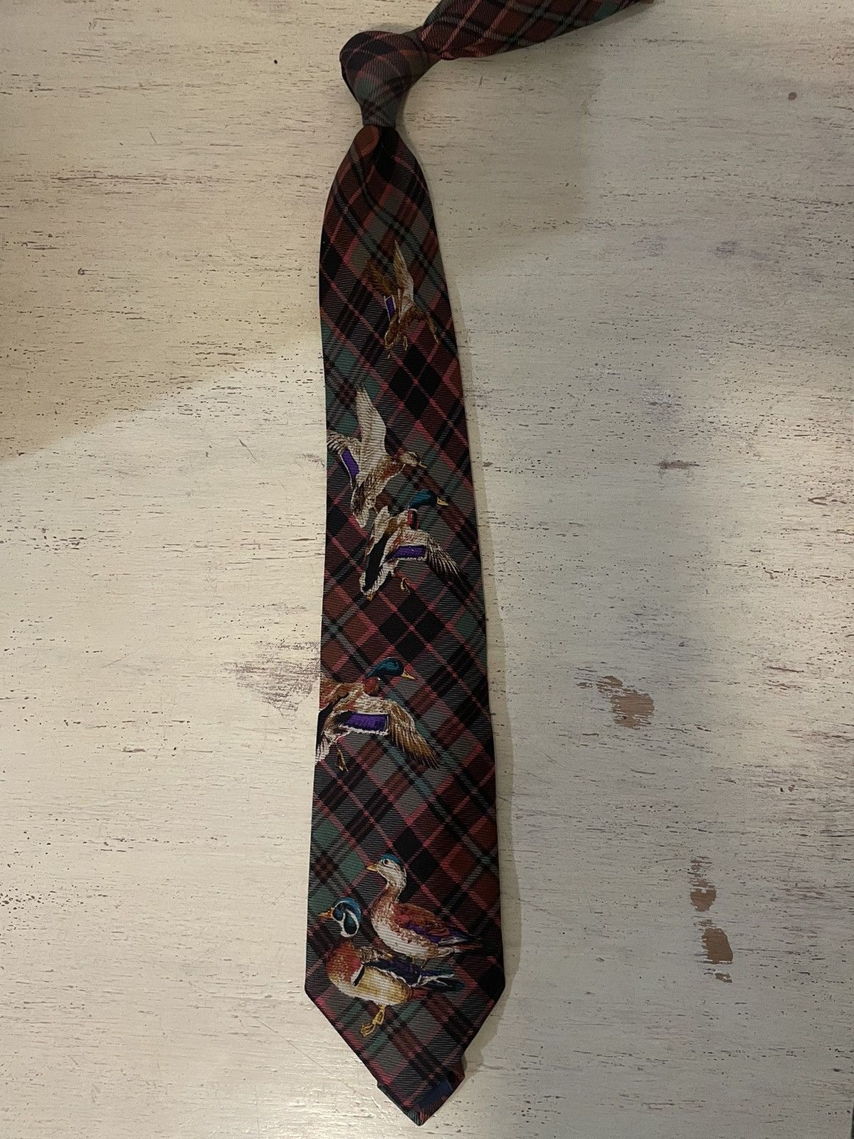 Polo Ralph Lauren × Vintage Rare Plaid-Duck Print Silk Tie Size ONE SIZE - 4 Thumbnail