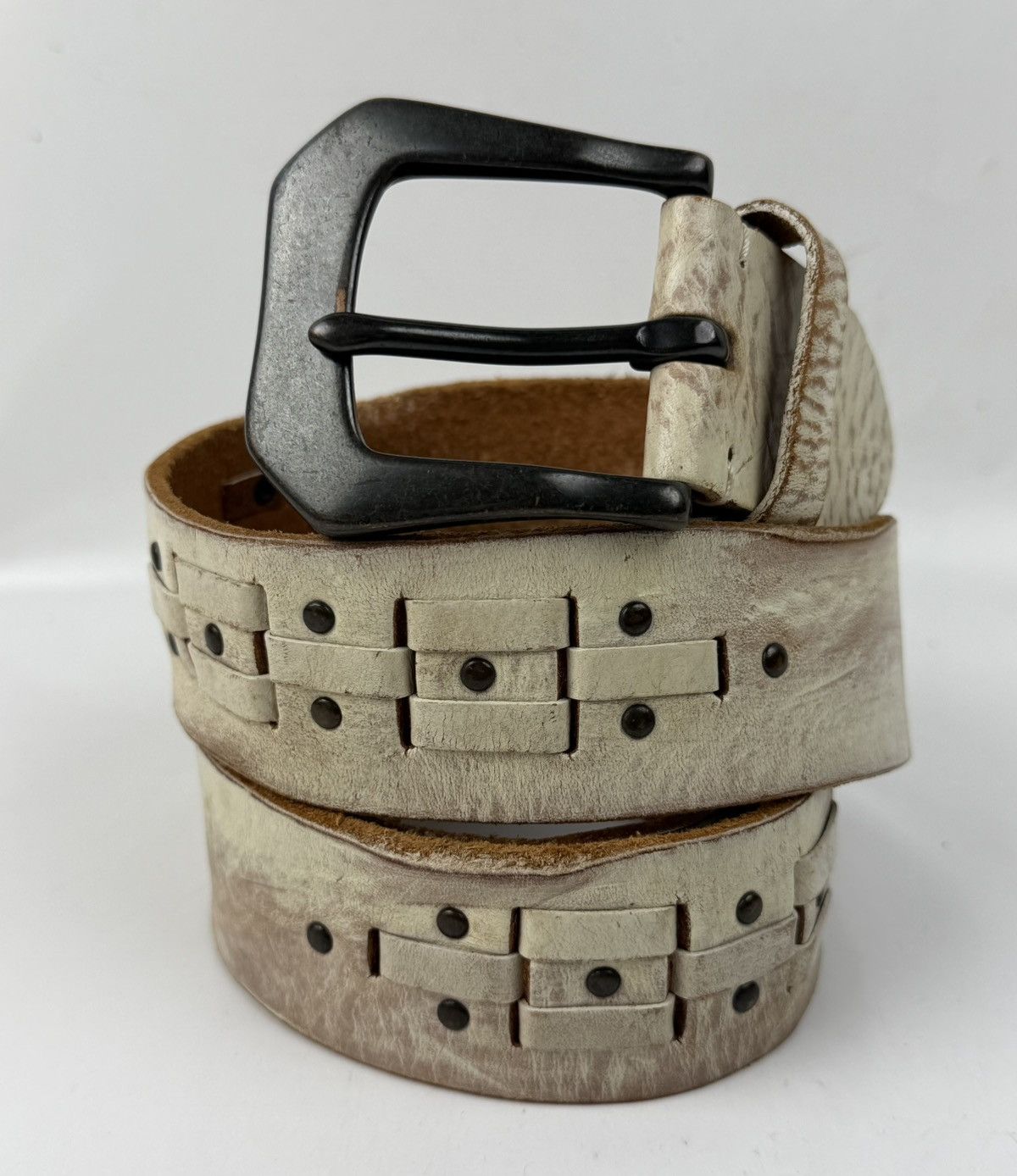 Japanese Brand rare design studded leather belt tc54 Size 36 - 1 Thumbnail
