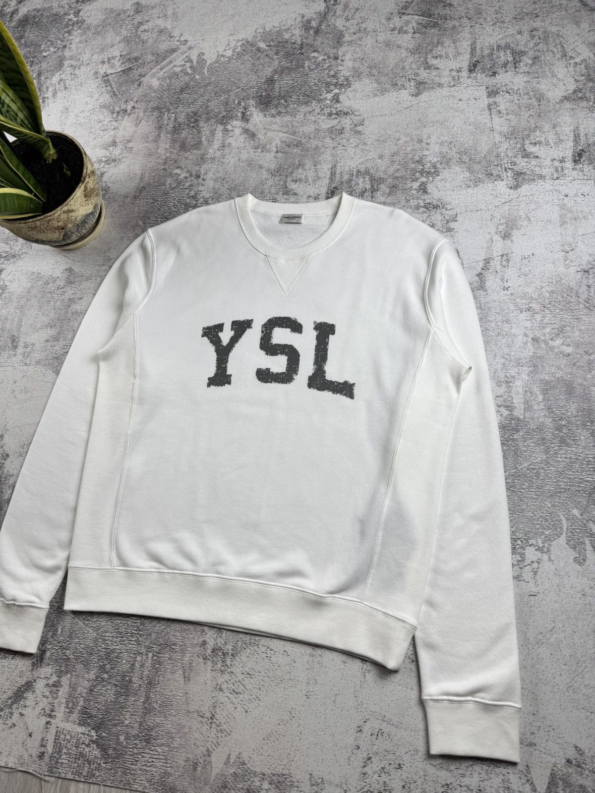 Saint Laurent Paris SAINT LAURENT Paris 2021 YSL Logo Cotton White Crew Sweatshirt Pullover Hoodie Size US L / EU 52-54 / 3 - 3 Thumbnail