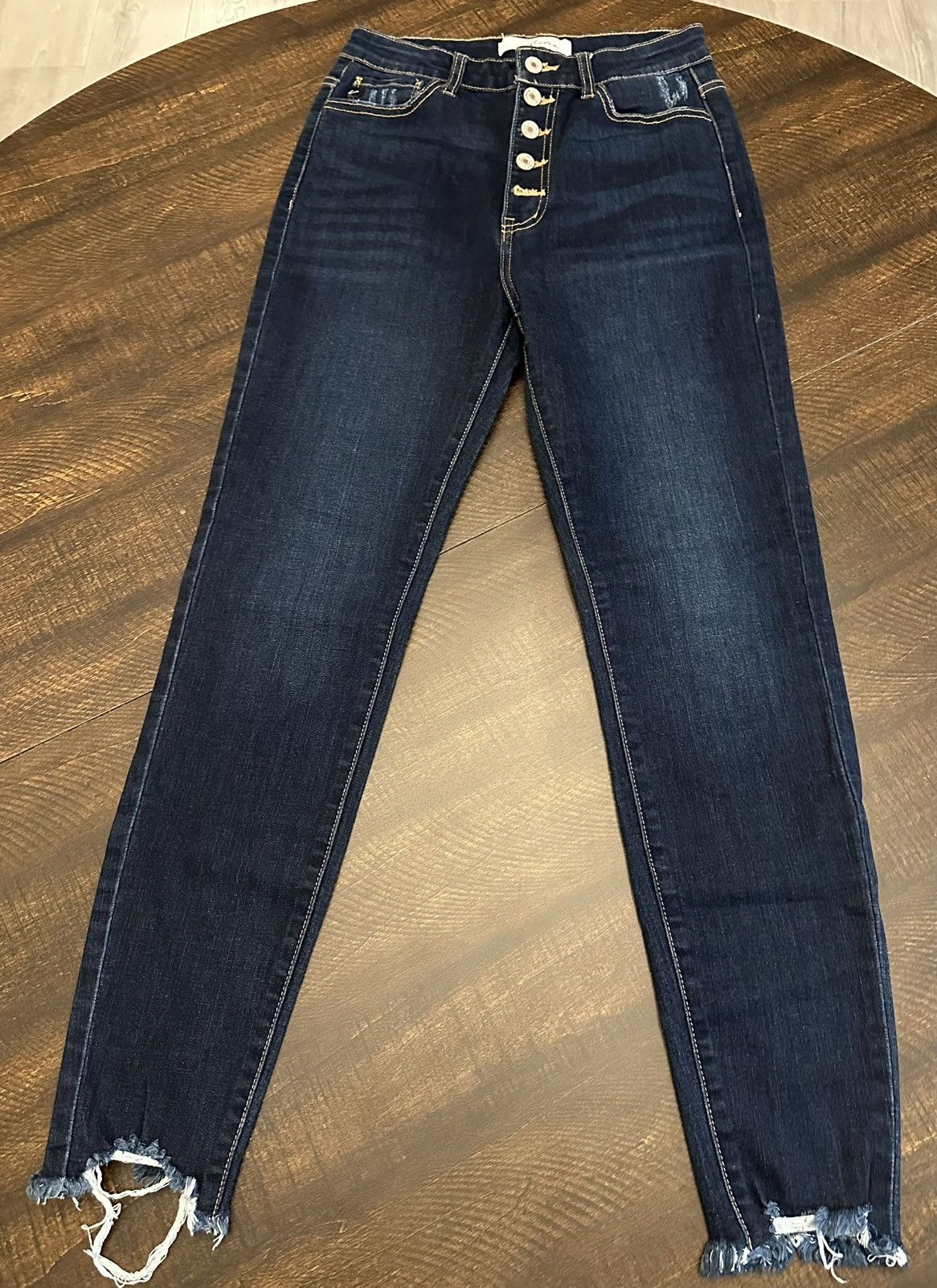 Kancan USA Kancan Jeans Skinny Frayed Raw Hem Dark Wash Button Fly-28 Size 28" / US 6 / IT 42 - 1 Thumbnail