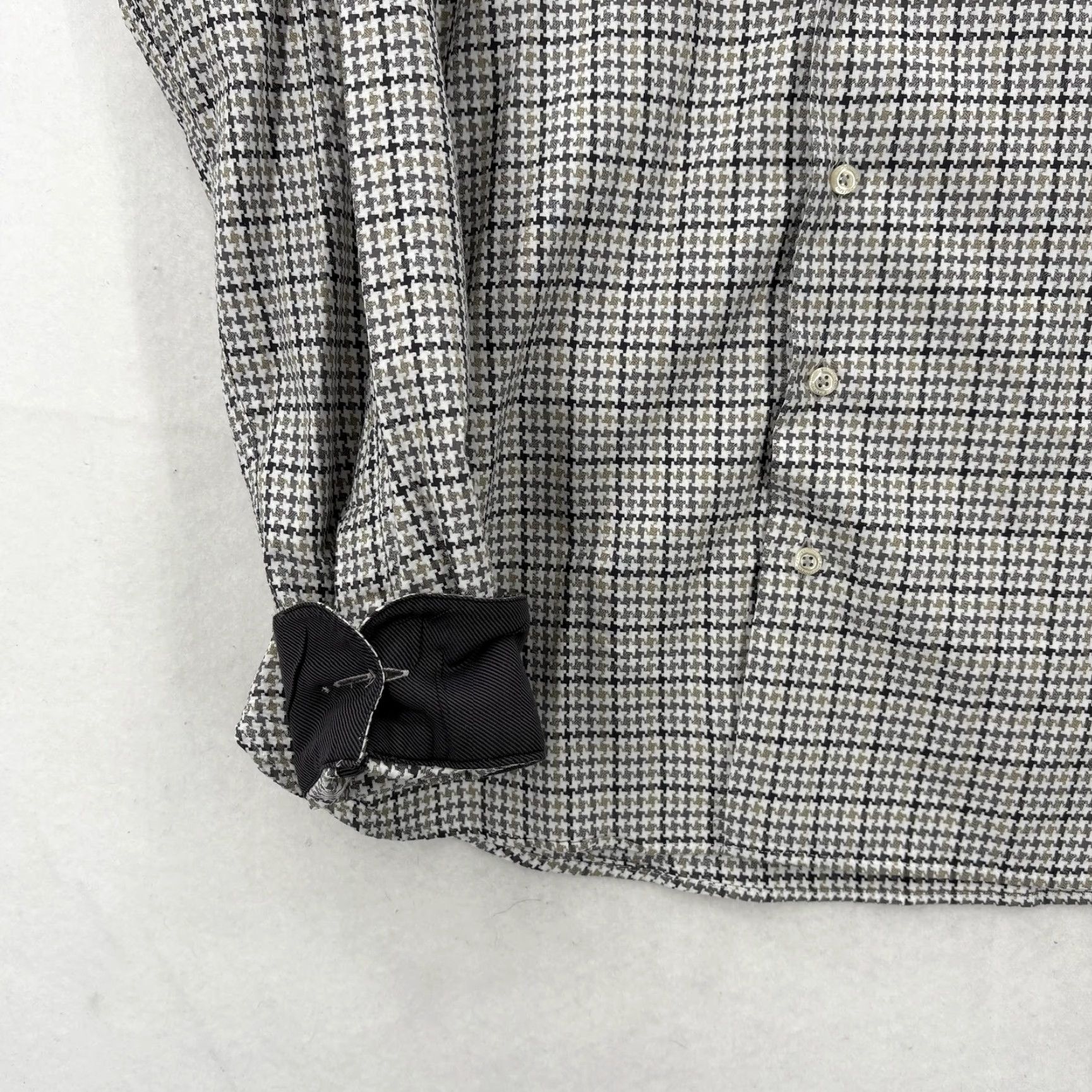 Vintage Hammer Made Shirt Mens Large Gray Houndstooth Slim Button Front Contrast Cuff Size US L / EU 52-54 / 3 - 4 Thumbnail