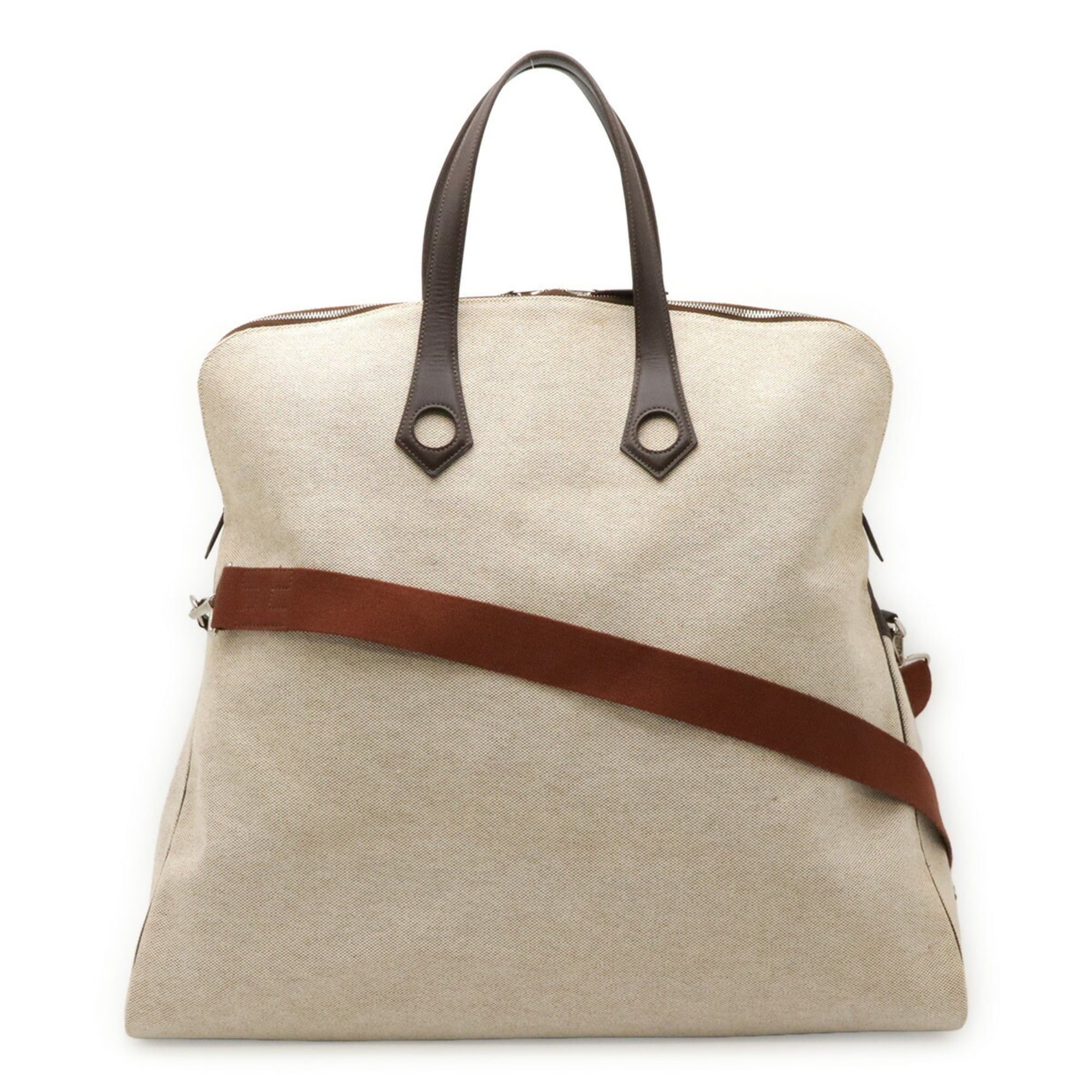 Hermes HERMES Sac Ybou MM Tote Bag Handbag Toile H Leather Ivory Natural Brown □J Stamp Size ONE SIZE - 1 Thumbnail