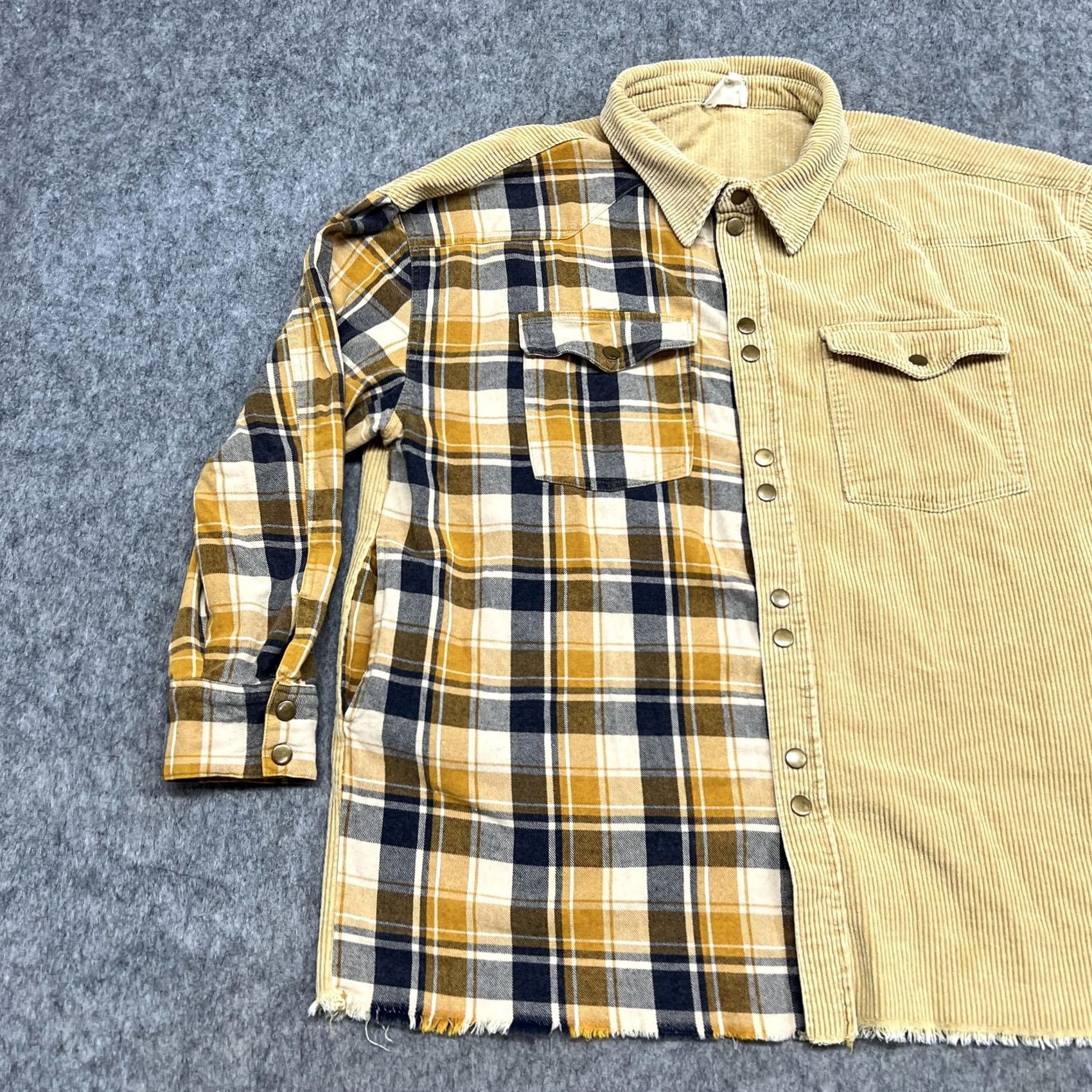 Vintage Oli & Hali Jacket Womens L Beige Corduroy Plaid Patchwork Shacket Snap Casual Size L / US 10 / IT 46 - 6 Thumbnail